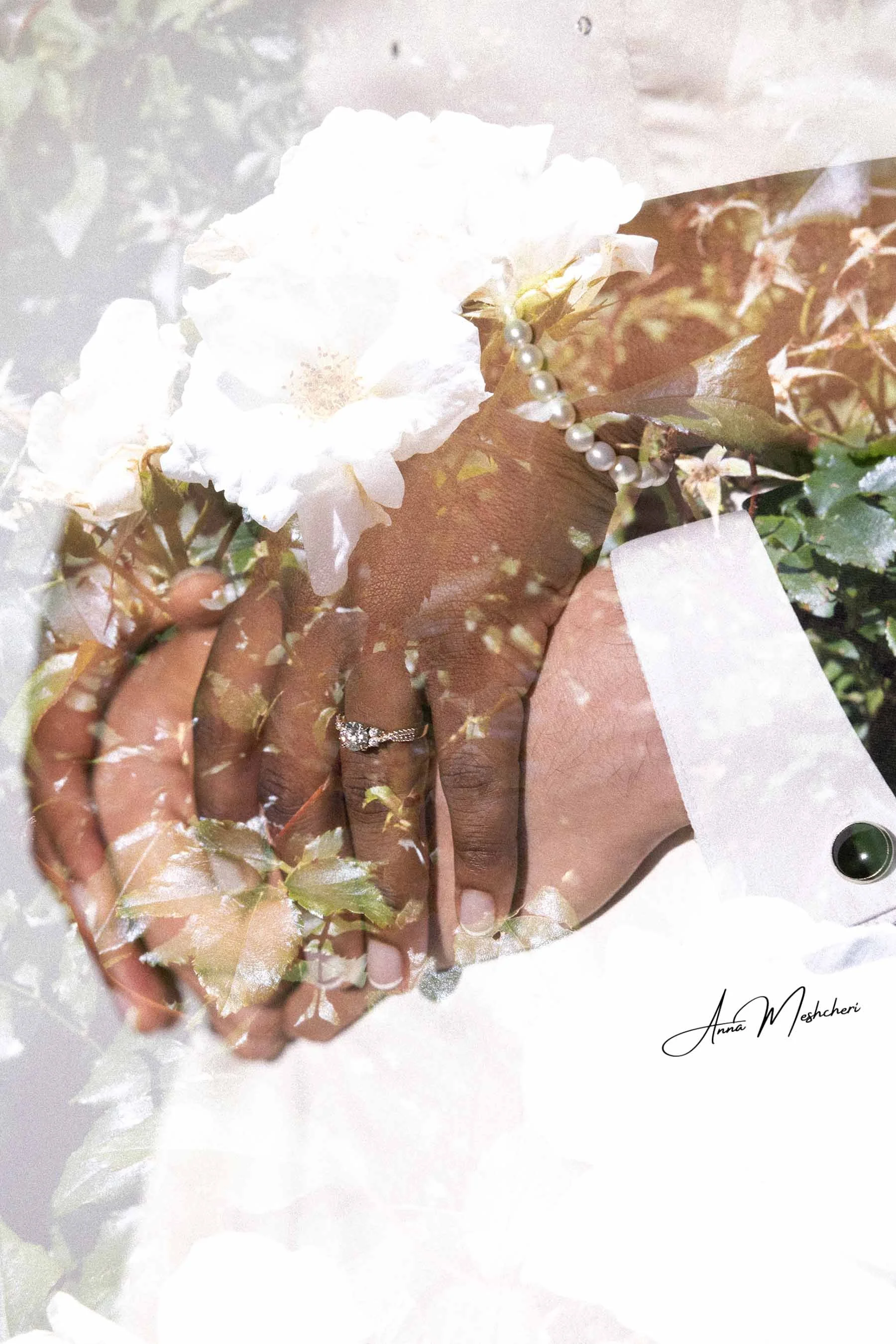 Engagement Ring Detail with Floral Double Exposure