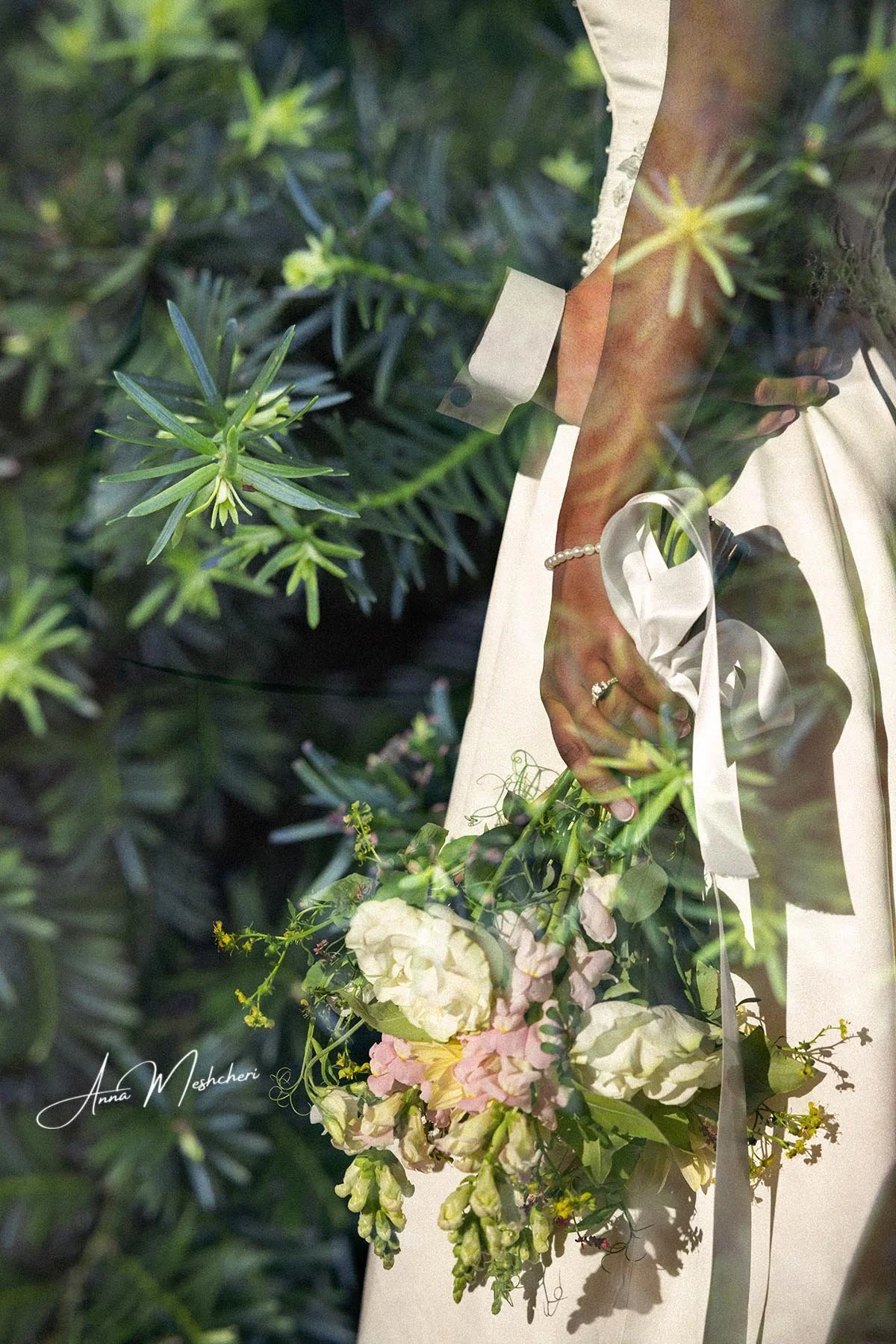 Bridal Bouquet with Pine Double Exposure