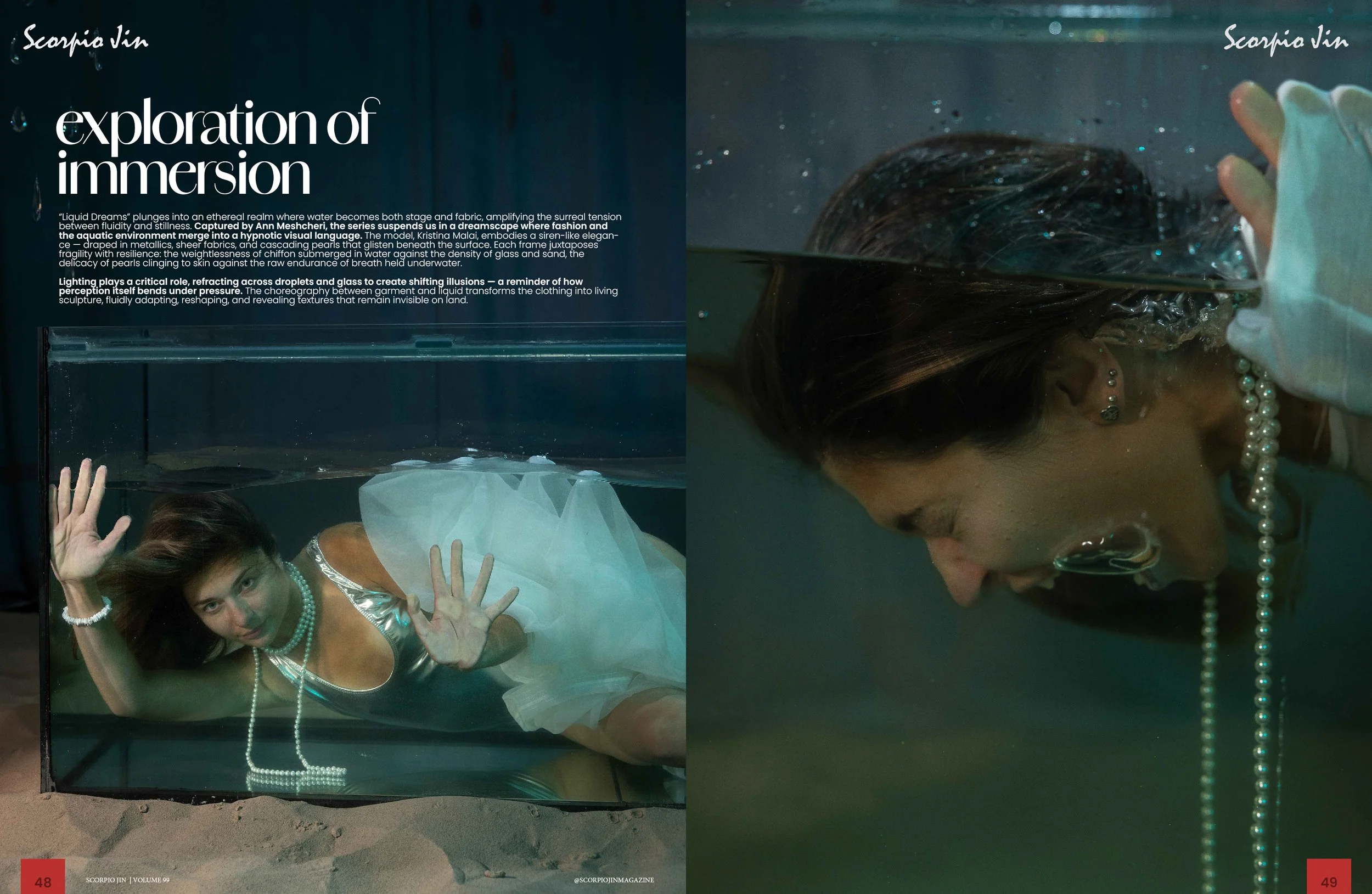 Artistic studio photoshoot featuring an aquarium-inspired concept and elevated fashion styling