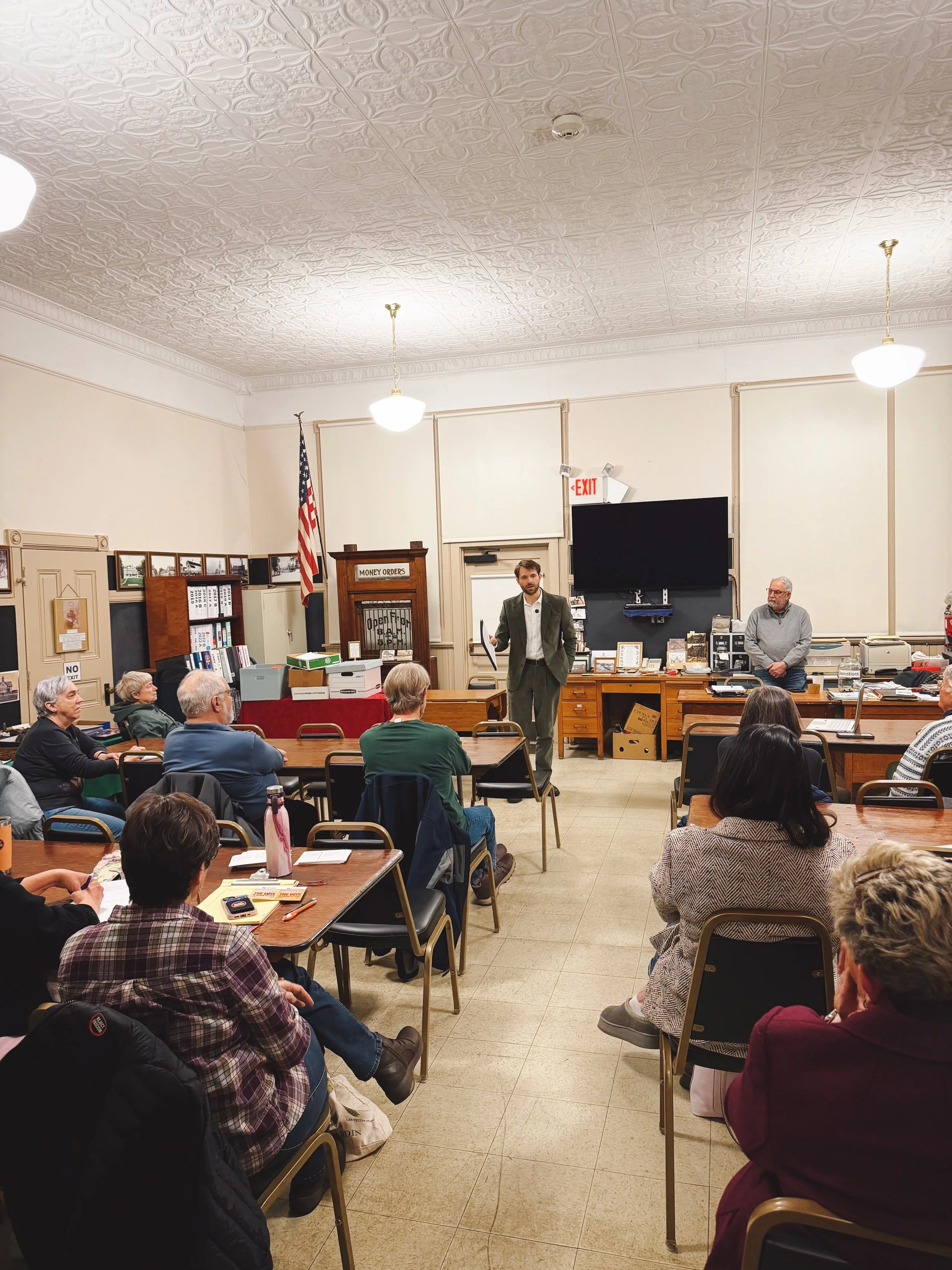 Connor Burbridge speaking to crowd