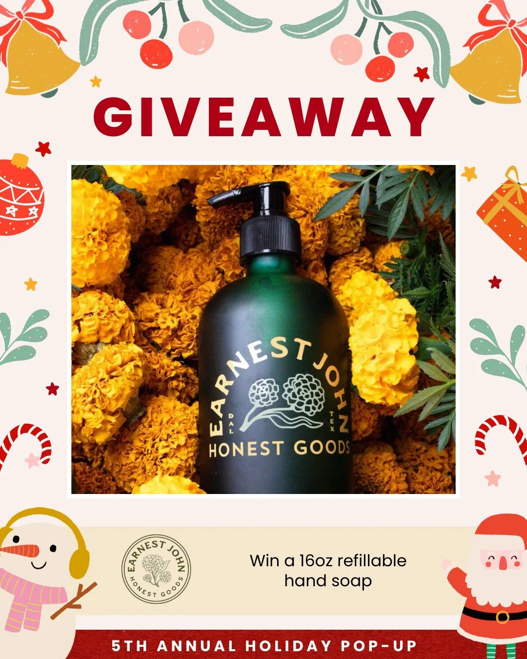 🎁 Earnest John Honest Goods Giveaway!

Win a 16oz refillable hand soap made with clean ingredients and good design in mind. Sustainable, simple, and perfect for adding a little intention to your daily routine.

We&rsquo;re celebrating the 5th Annual