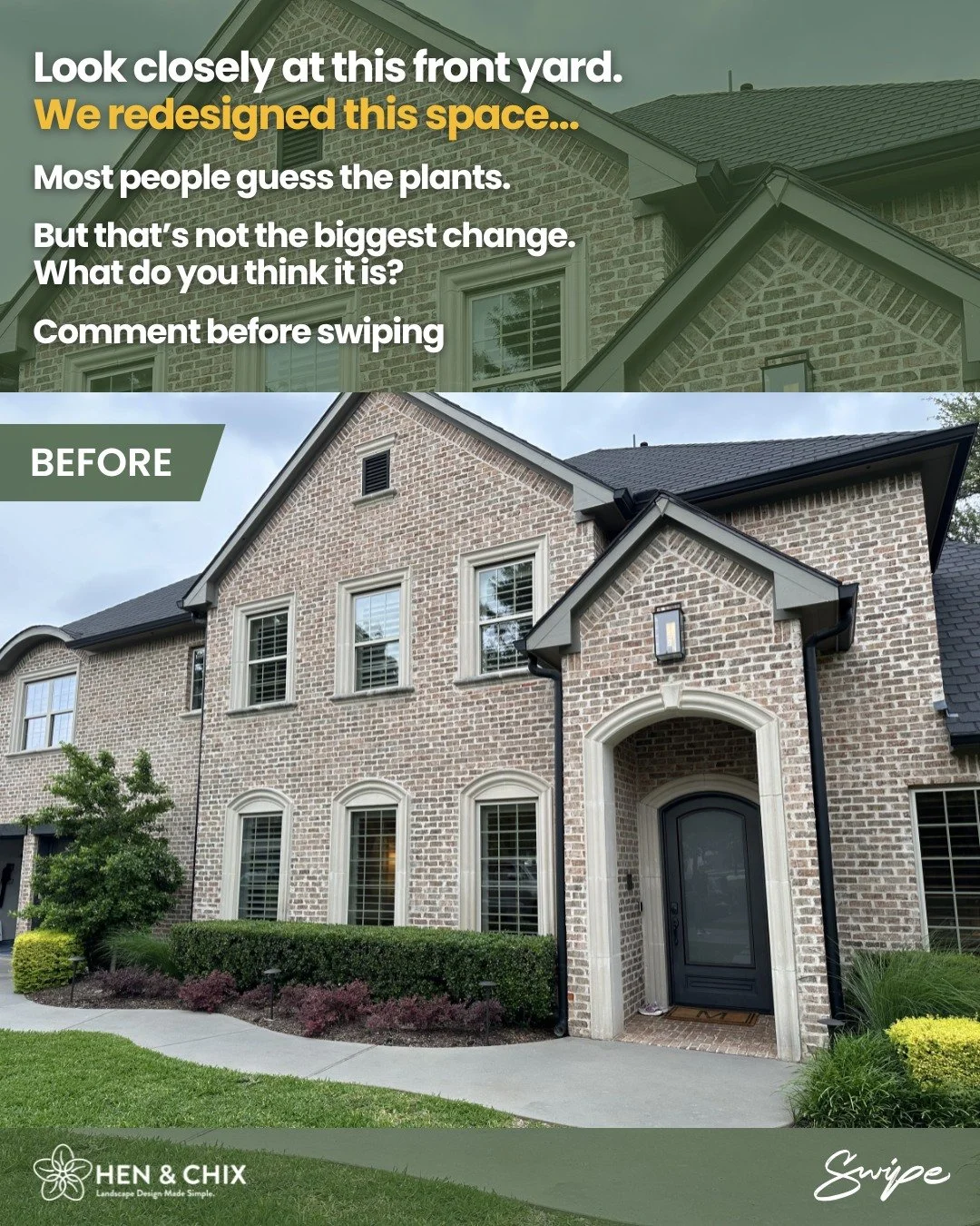 Take a look at the before photo.
At first glance, nothing looks terribly wrong with this front yard.

But something about it feels a little unfinished.
When we redesigned this space, we didn&rsquo;t just add more plants.

The goal was to create struc