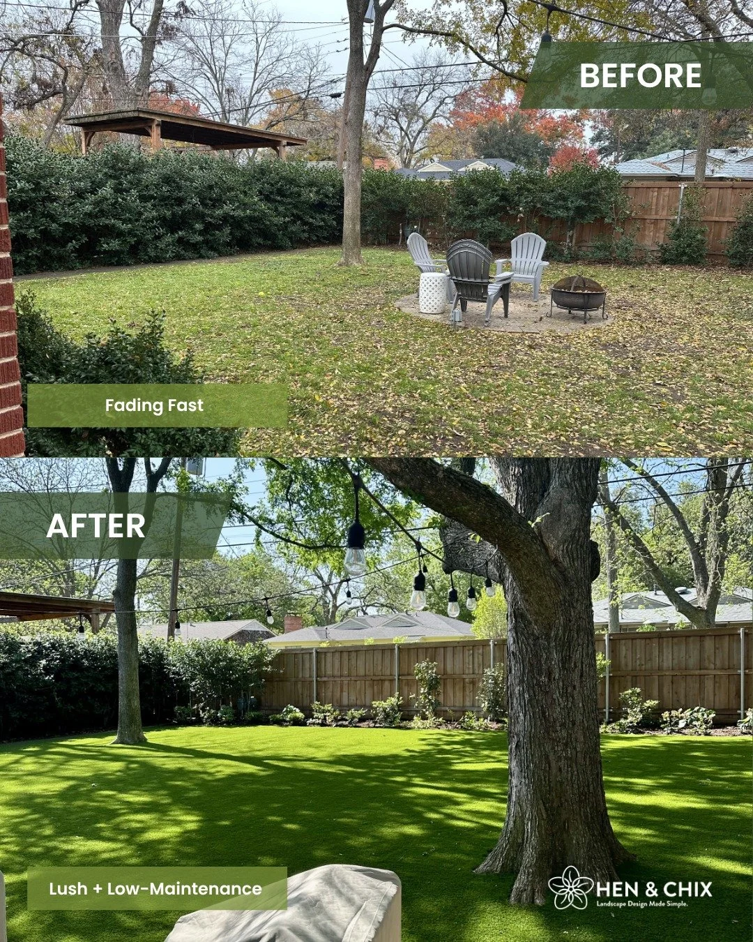 From fading&hellip; to functional, finished, and finally being used.

This backyard already had the hard part:
beautiful mature trees, natural shade, and plenty of space.

But it still felt unfinished.

So instead of starting over, we worked with wha