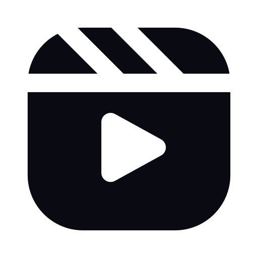 Icon of a film clapperboard with a play button in the center, representing video or media playback.