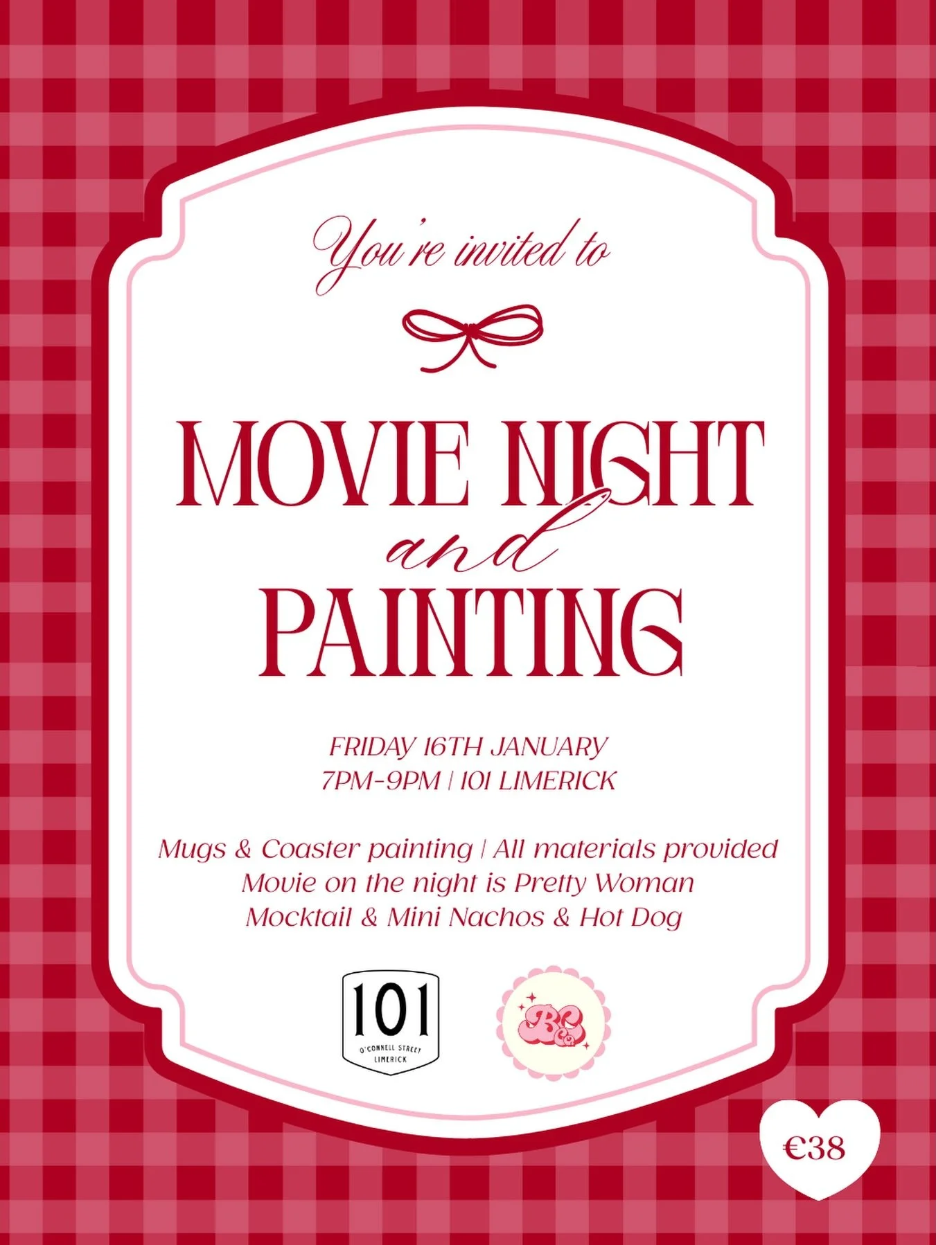 Cosy, creative nights are calling ✨🎬🎨

Join us for Paint &amp; Movie Night on Friday, 16th January | 7&ndash;9 PM at 101 Limerick 💖

Paint mugs &amp; coasters, enjoy comfort food, sip mocktails and watch Pretty Woman - the ultimate rom-com classic