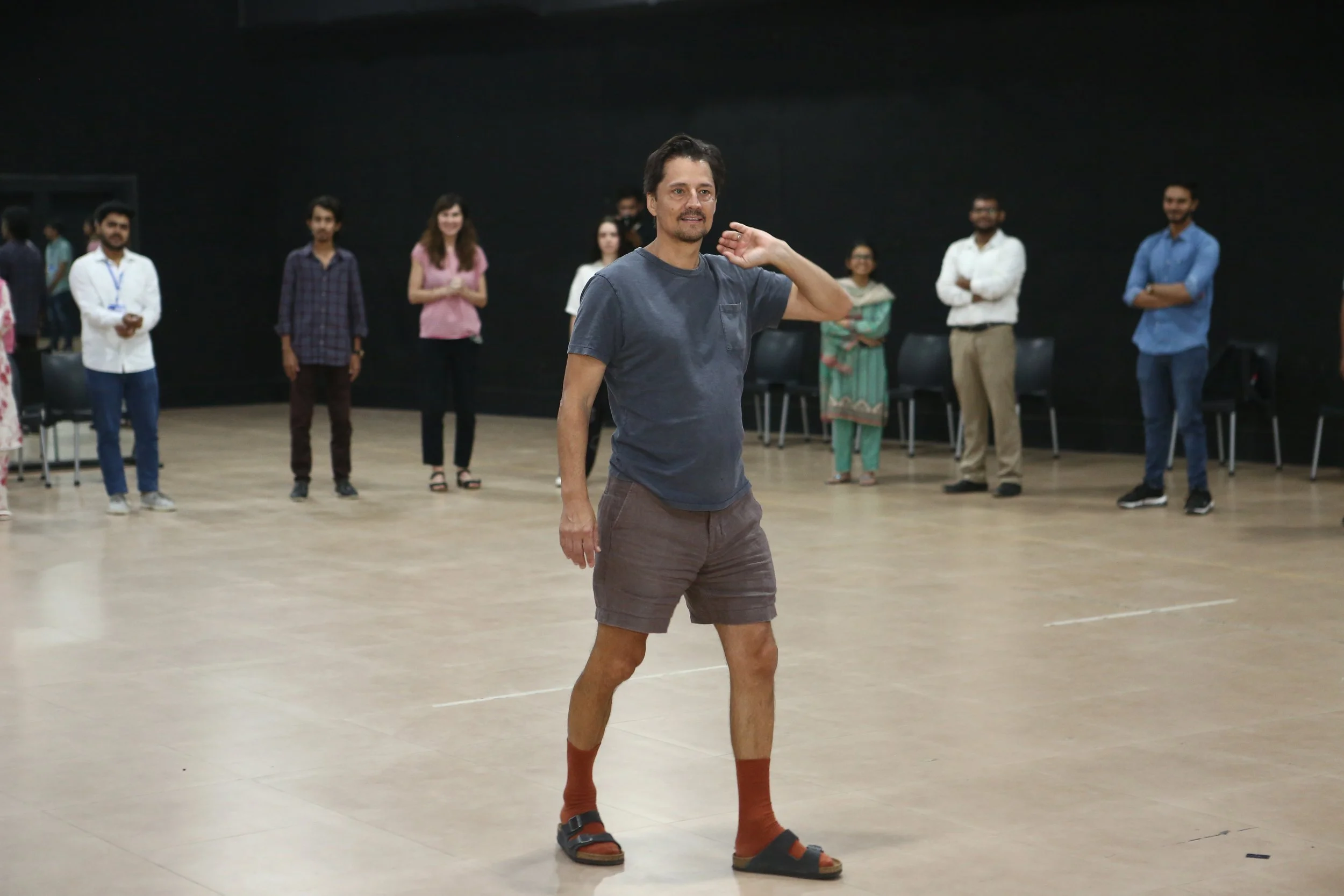 Alex Liu runs an acting workshop in Karachi, Pakistan, October 2024