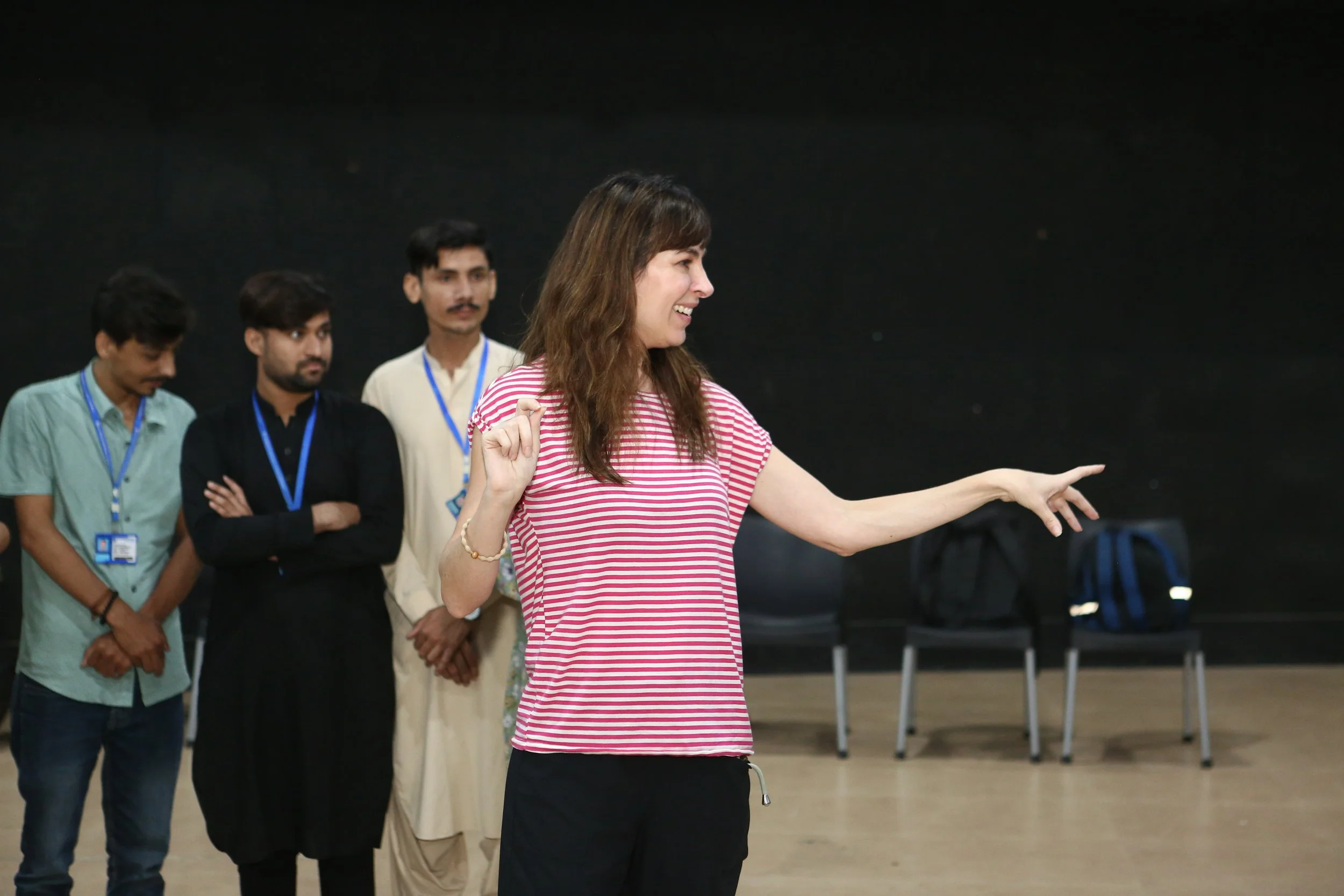Bonnie J. Evans runs an acting workshop in Karachi, Pakistan, October 2024