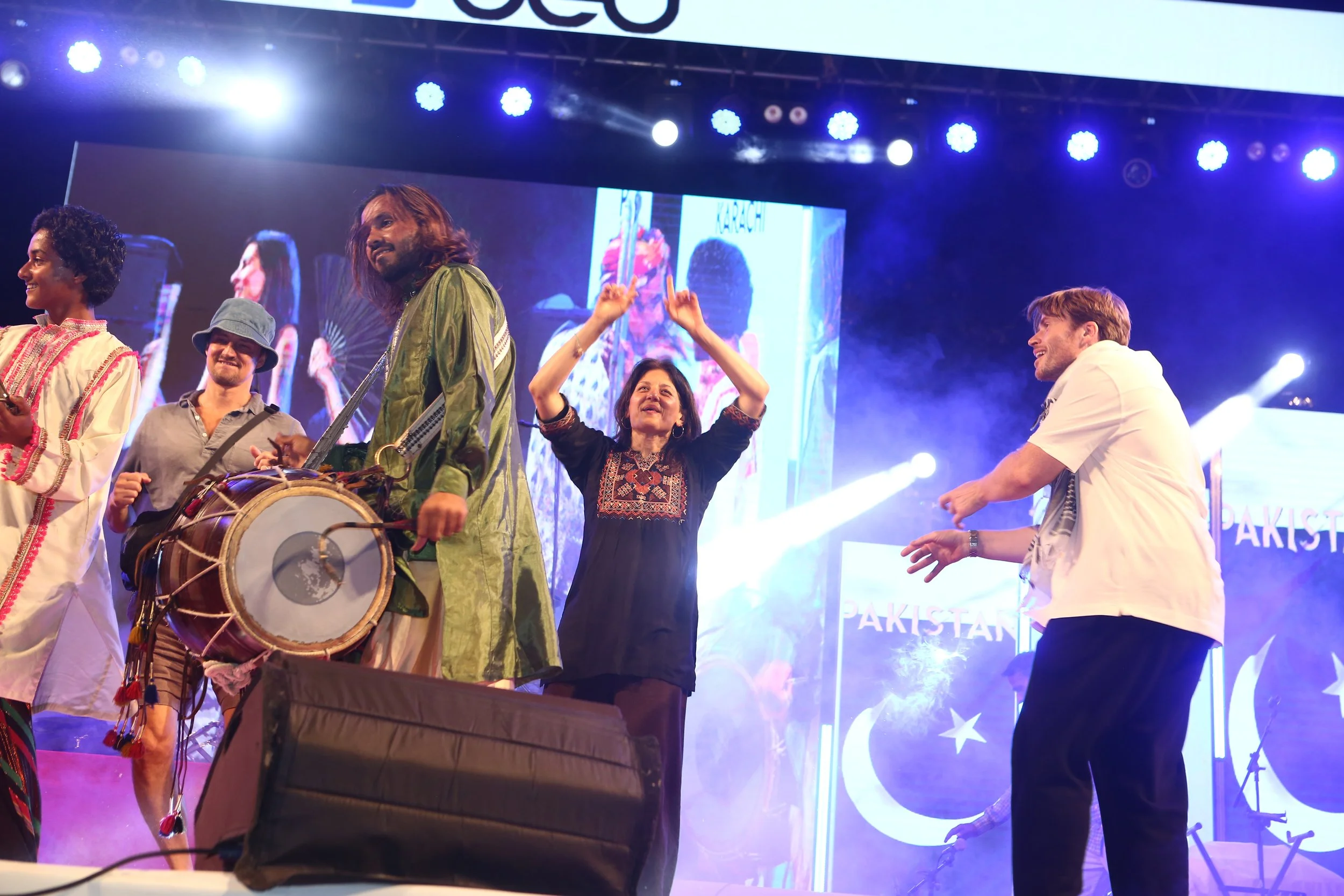 Erica Lauren Wise and Christopher Kelly dance on stage at Mega Music Concert 2.0, Karachi, Pakistan, October 2024