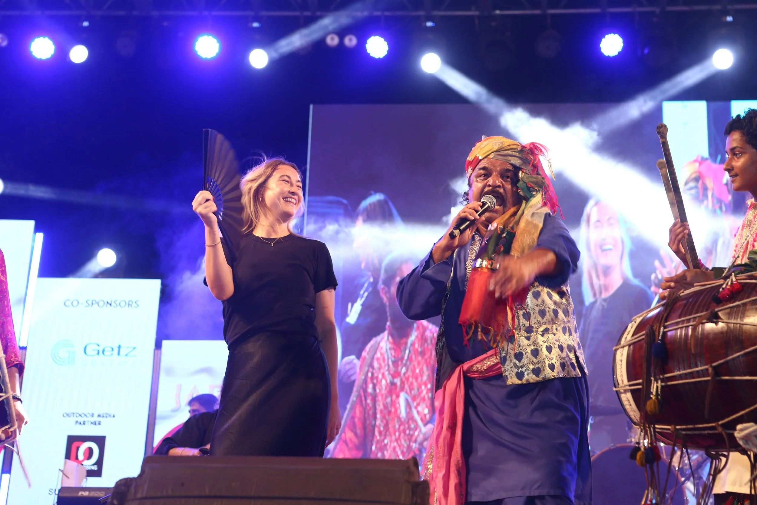 Sarah Dillamore dances on stage at Mega Music Concert 2.0, Karachi, Pakistan, October 2024