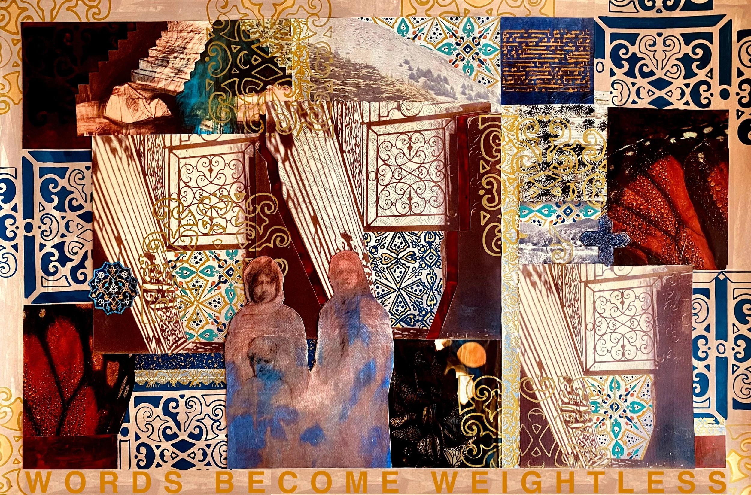 In exodus I love you more, mixed media on paper, 2024