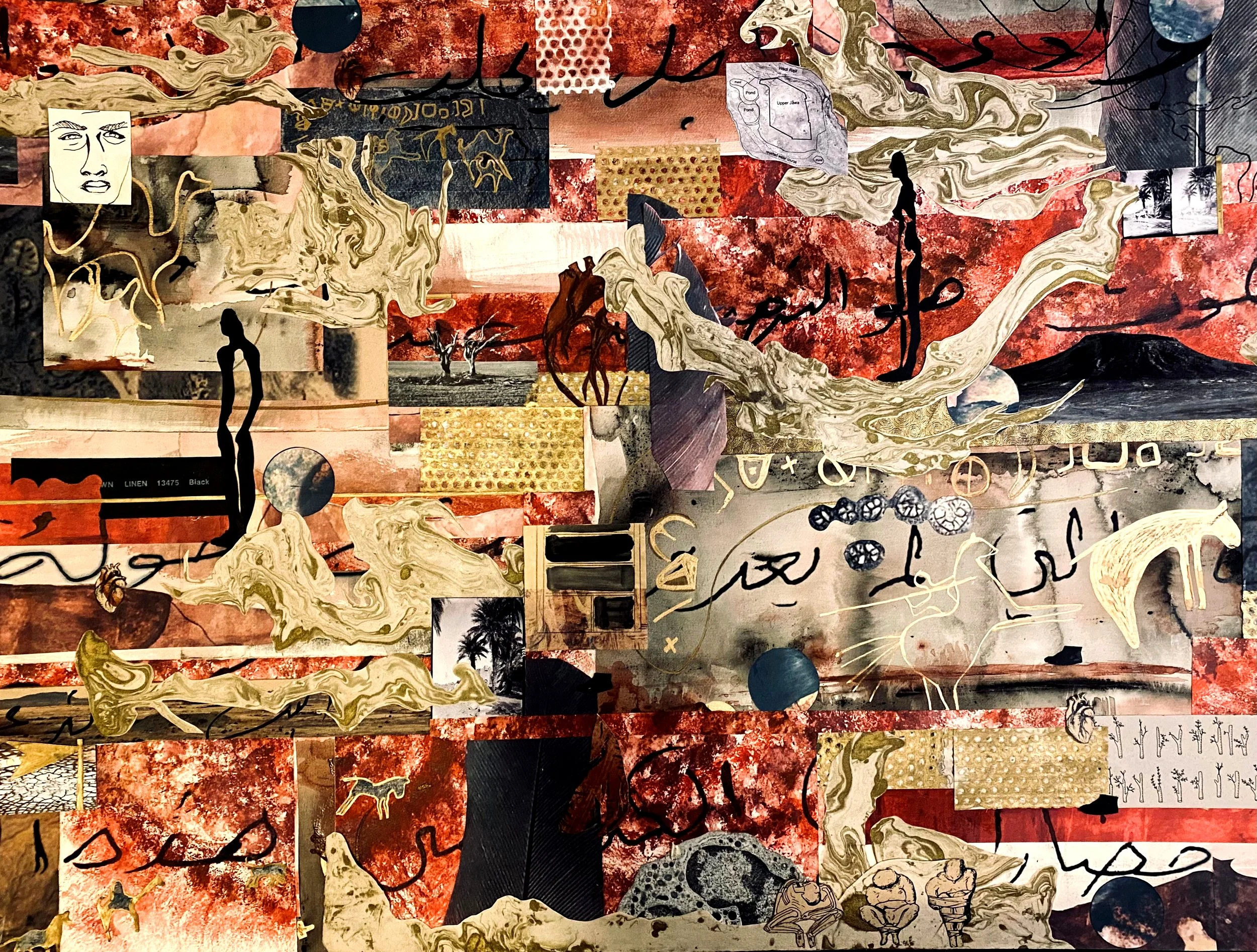 A temporary river, mixed media on panel, 40"x32", 2025