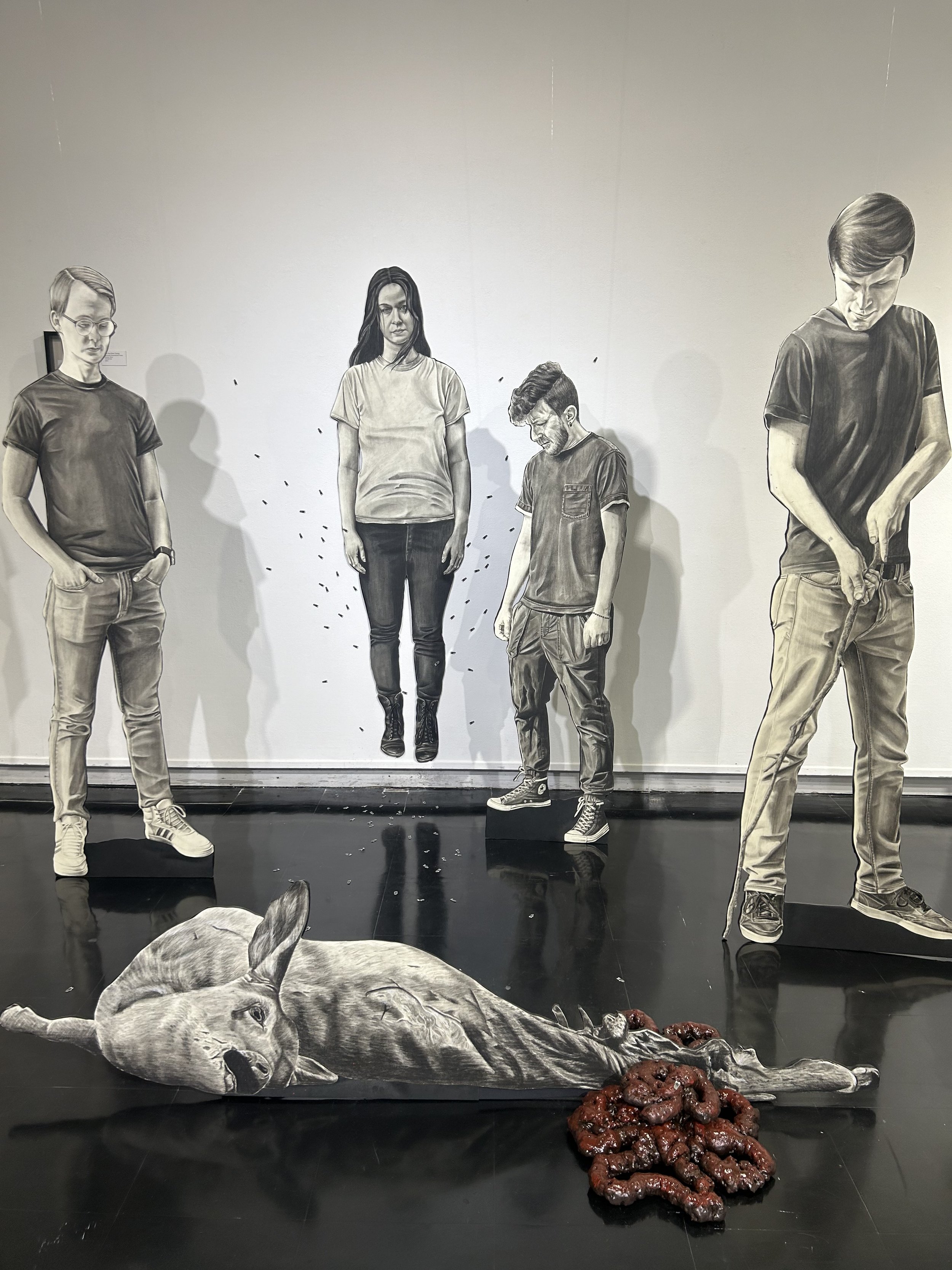Are You Even Trying, 2023, Charcoal, Posterboard, Foam, Acrylic, Wire, 75”x96”36”