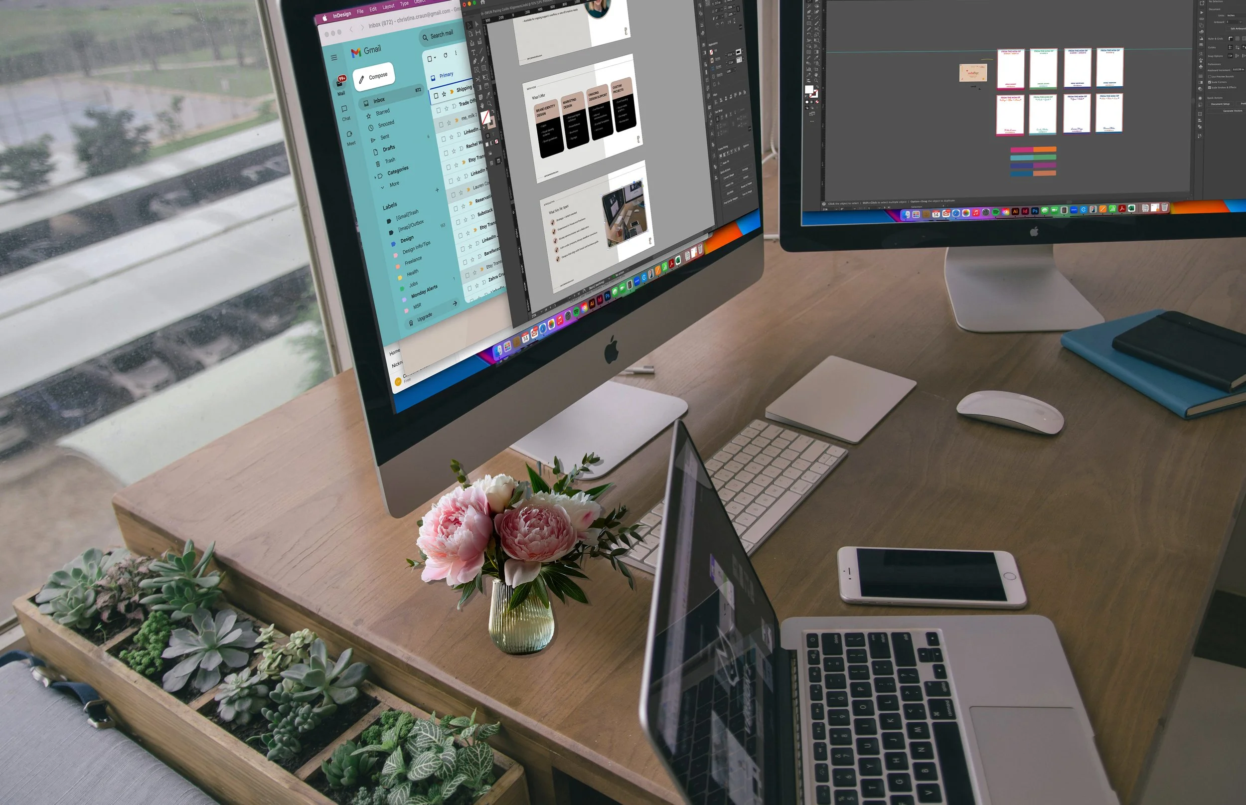 Graphic design workspace for Perry Lane Studios.