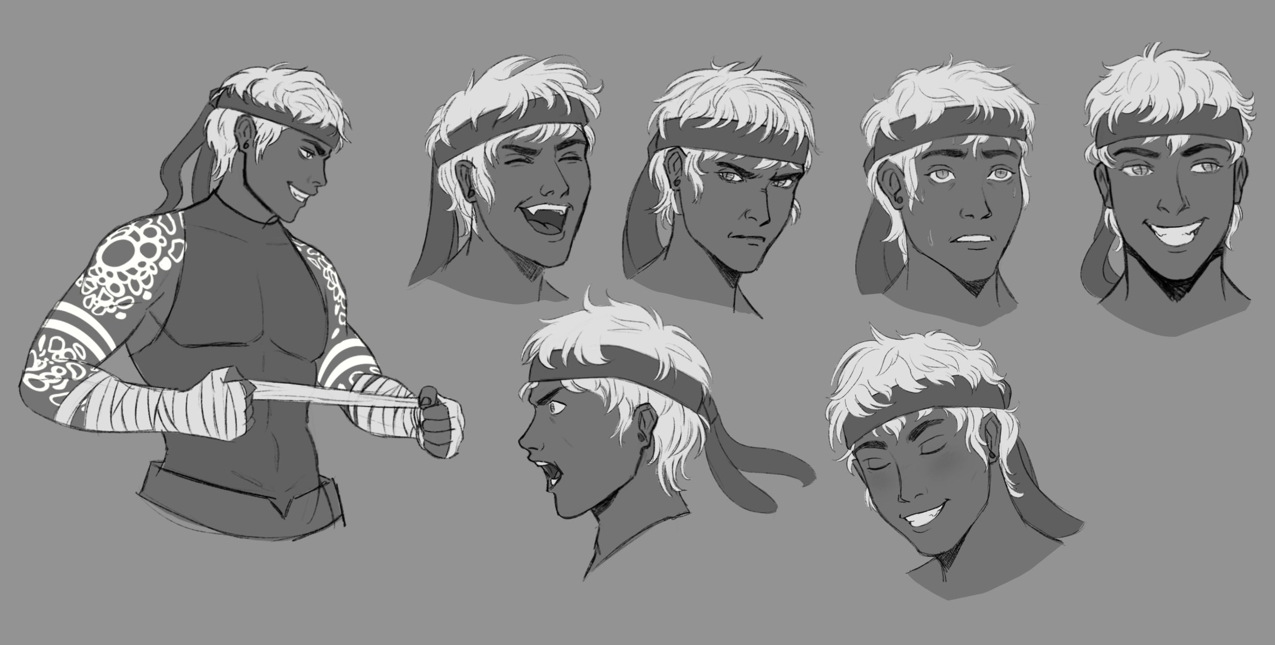 Expression sheet. This character is cocky, confident, and strong-willed.