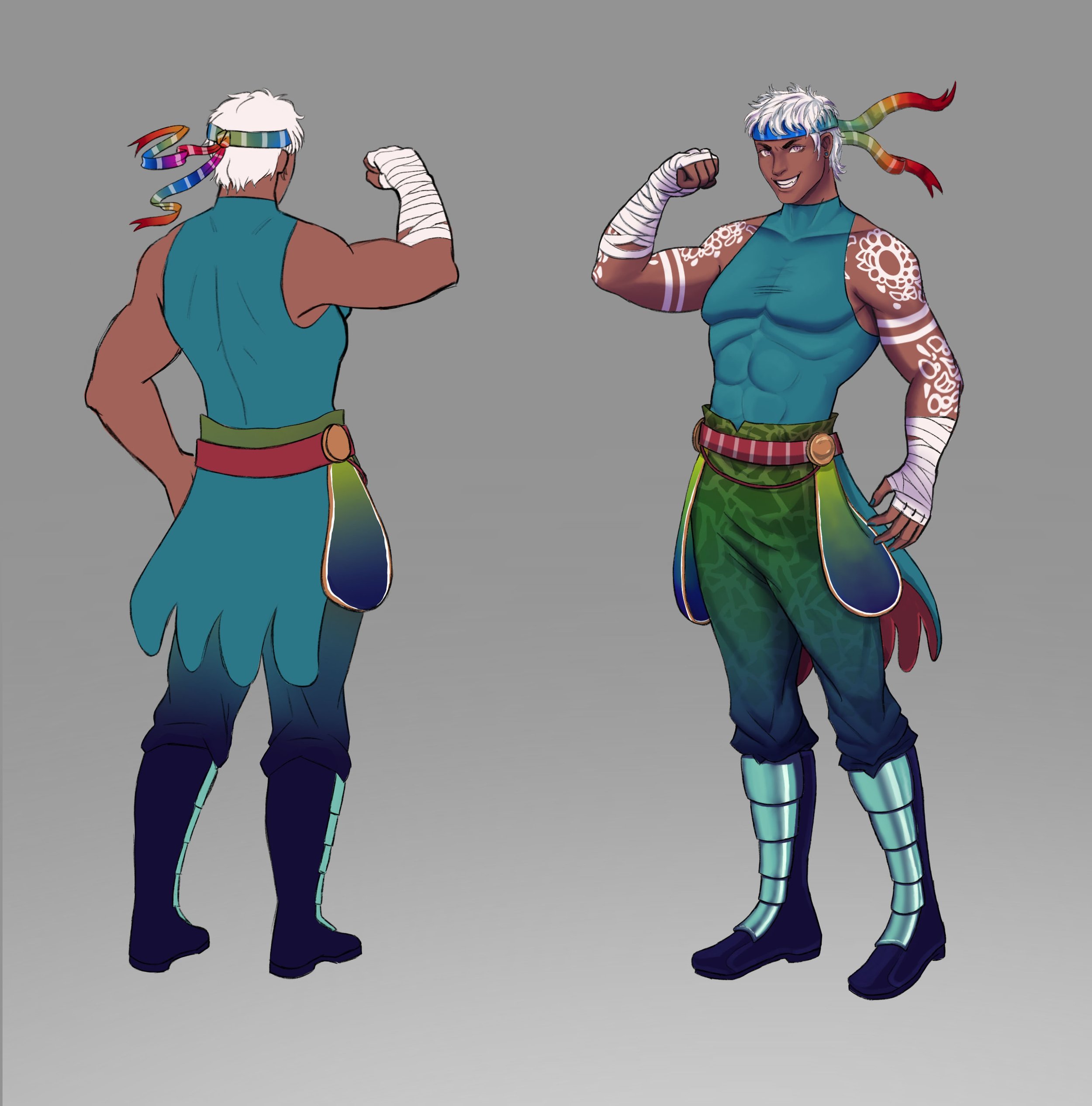Front and back of the final concept. I was inspired to design a fighter after the Peacock Mantis Shrimp, known for their powerful punch underwater.