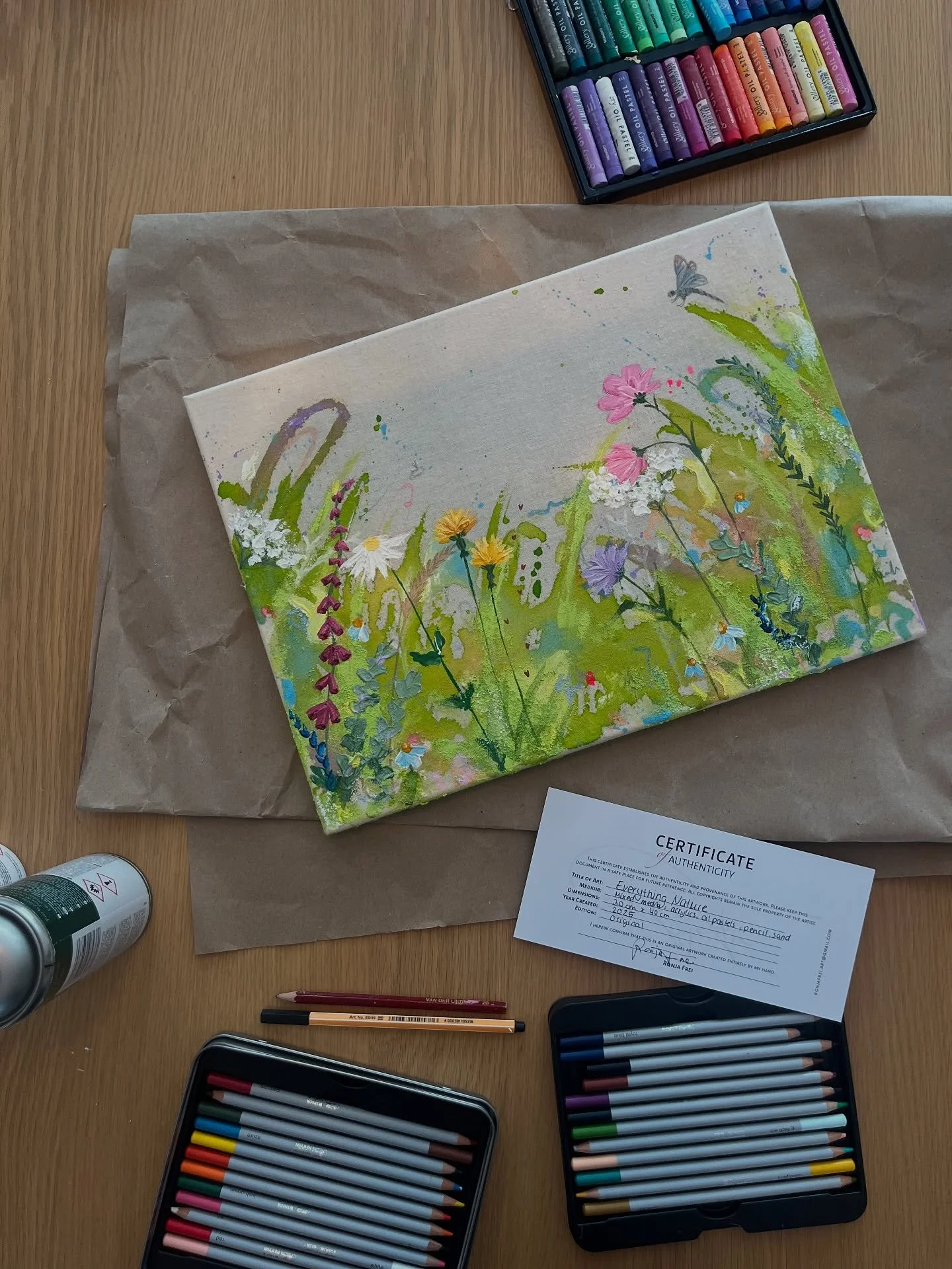 &ldquo;Everything Nature&rdquo; &ndash; commissioned artwork, 30x40 cm

I can finally show you this meadow! Today I handed it over, and I think it brought a lot of joy 🥹 
It was my very first commissioned piece, and of course, I was a bit nervous th