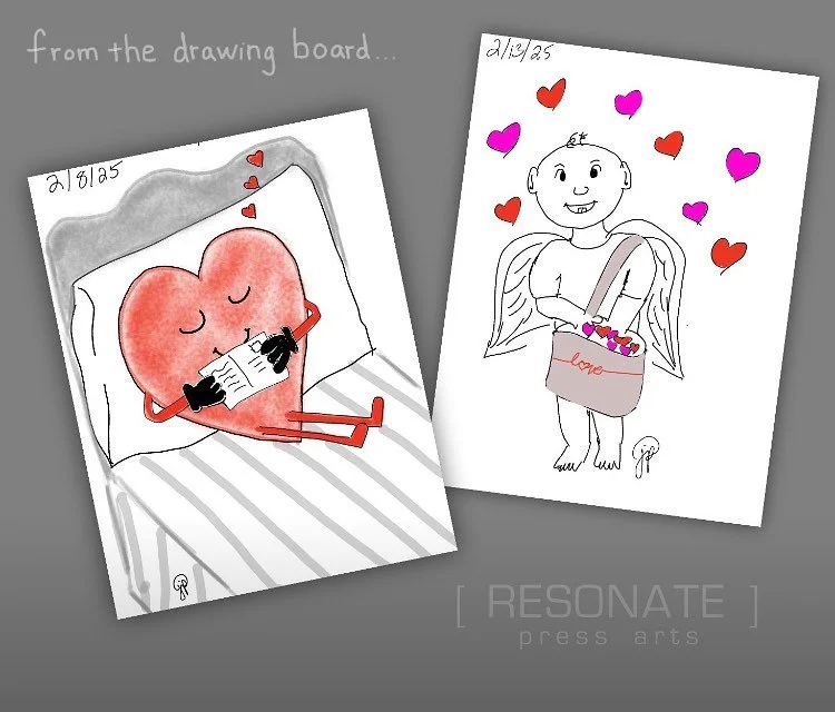 ❤️ Thoughts of Valentines from the Resonate Press Arts drawing board.
Happy Valentine&rsquo;s Day ❤️#RPAdrawingboard #SeekingCreativity #HappyValentinesday #cupid #illustration