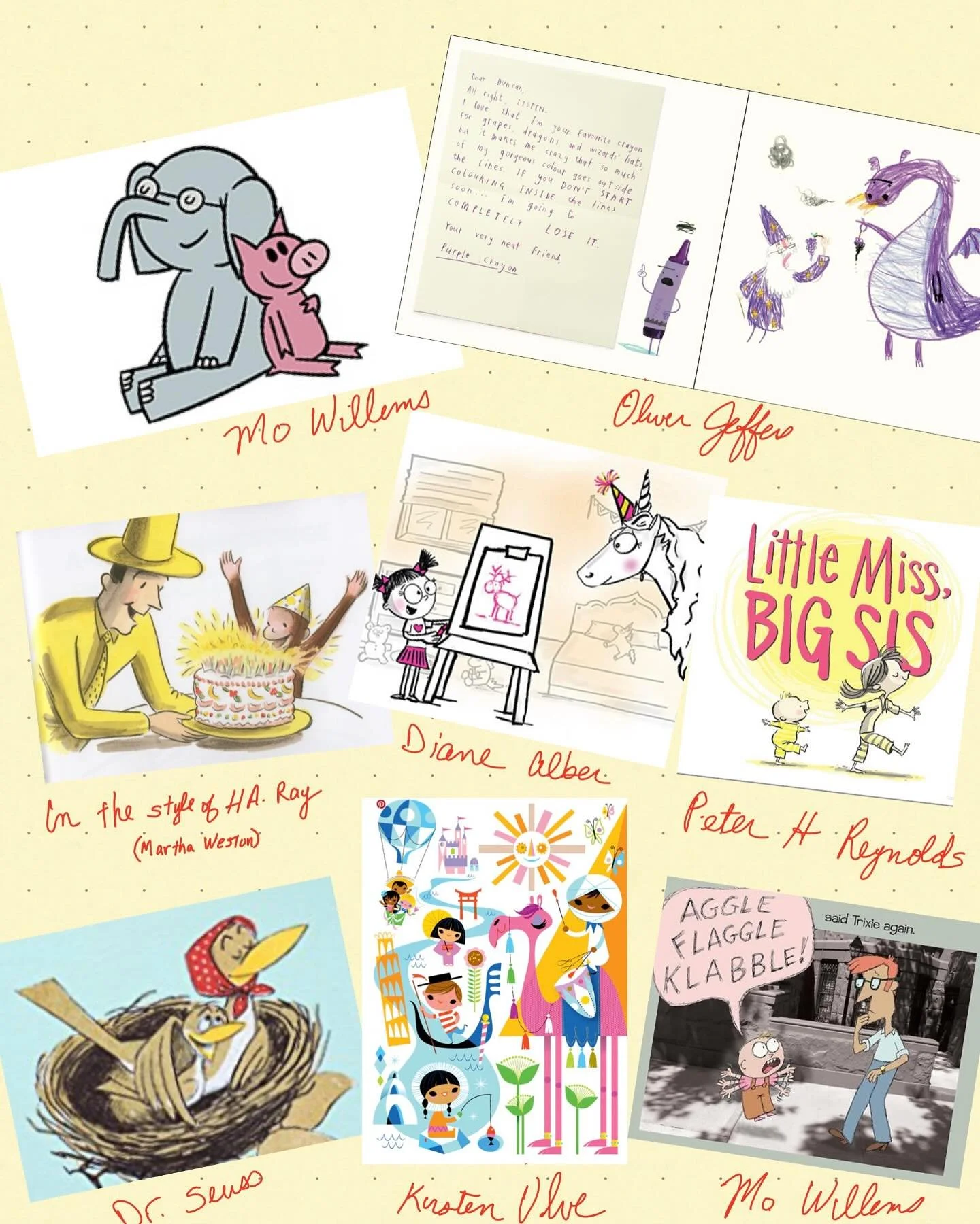 At a recent trip to the Rock Hall, I enjoyed the didactics that featured artists and their influencers. It inspired me to create a mood/vision board as I aspire to create an illustration style for my first children&rsquo;s book. This has been a helpf