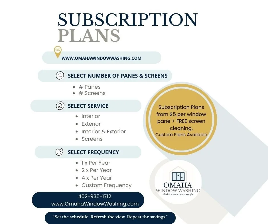 ✨ Window Cleaning Subscription Plans Are Here ✨

No more waiting for quotes-get your price instantly on our new website!

✔️ As low as $5 per pane
✔️ FREE screen cleaning with qualifying subscription
✔️ Options for interior, exterior, or both
✔️ Choo