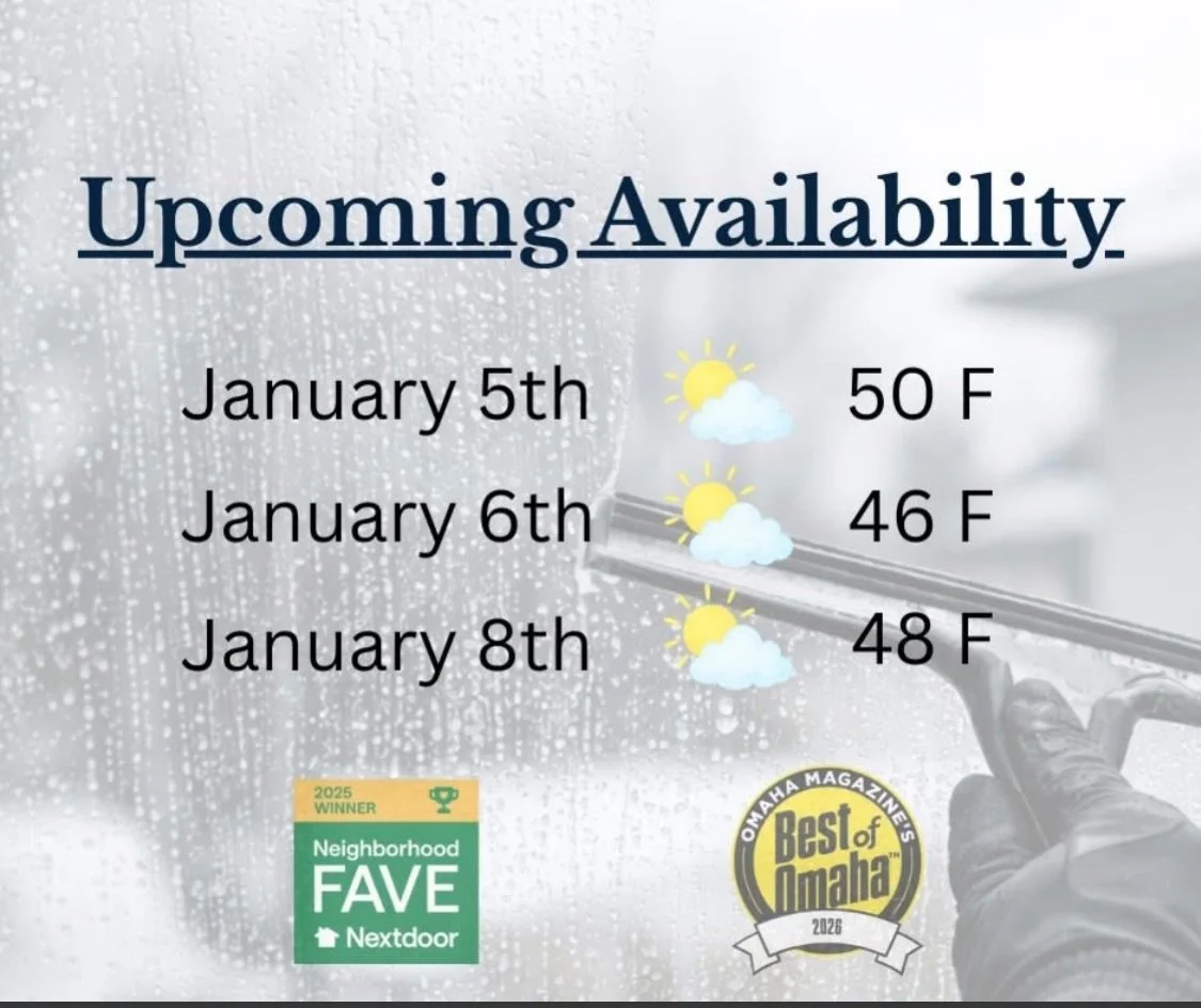 Omaha winter is taking a brief pause next week with temperatures up to 50 degrees! 😲 That means we are opening up a few days for window washing service. If you&rsquo;re looking to have your windows refreshed before we get hit with another round of f