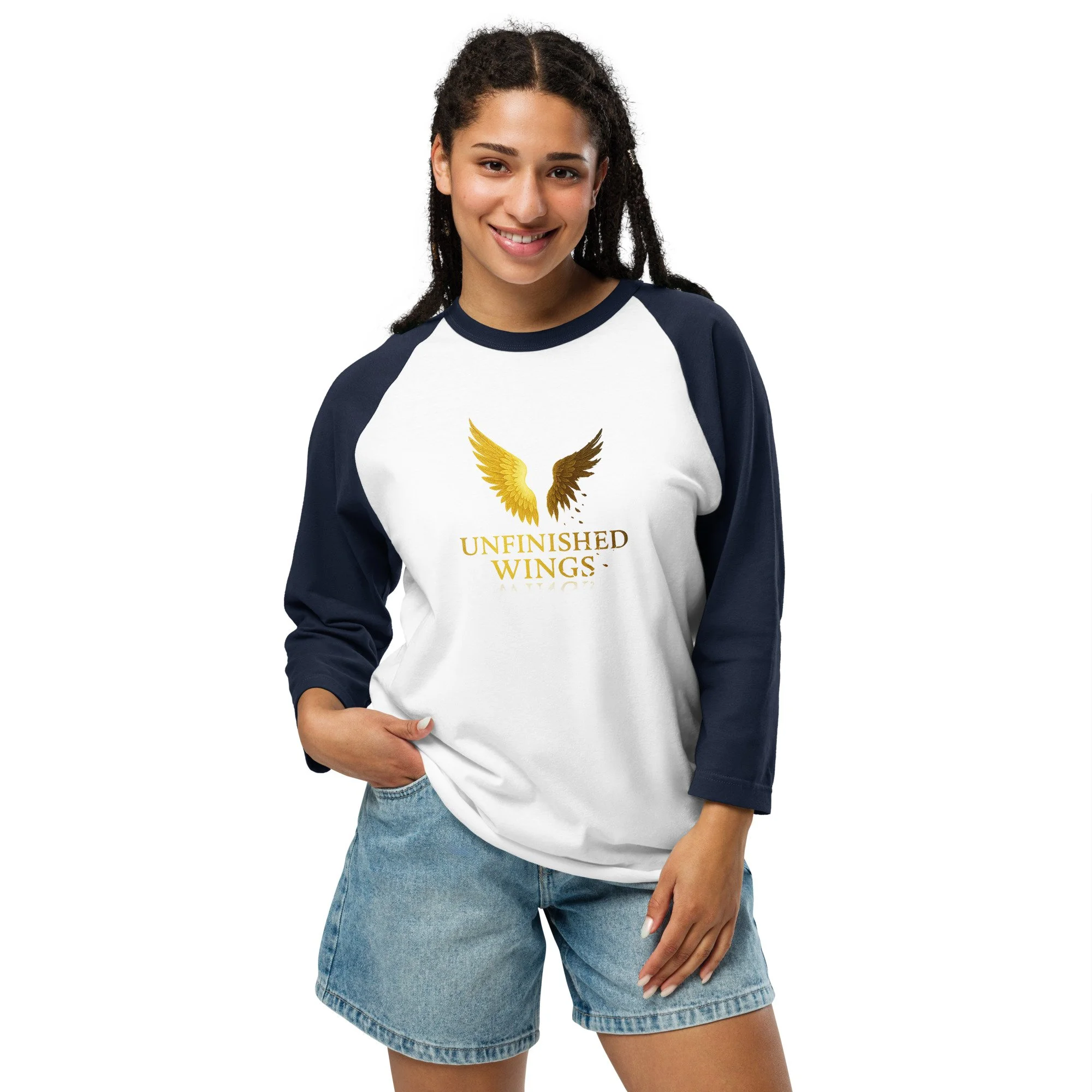 Unfinished Wings 3/4 sleeve raglan shirt