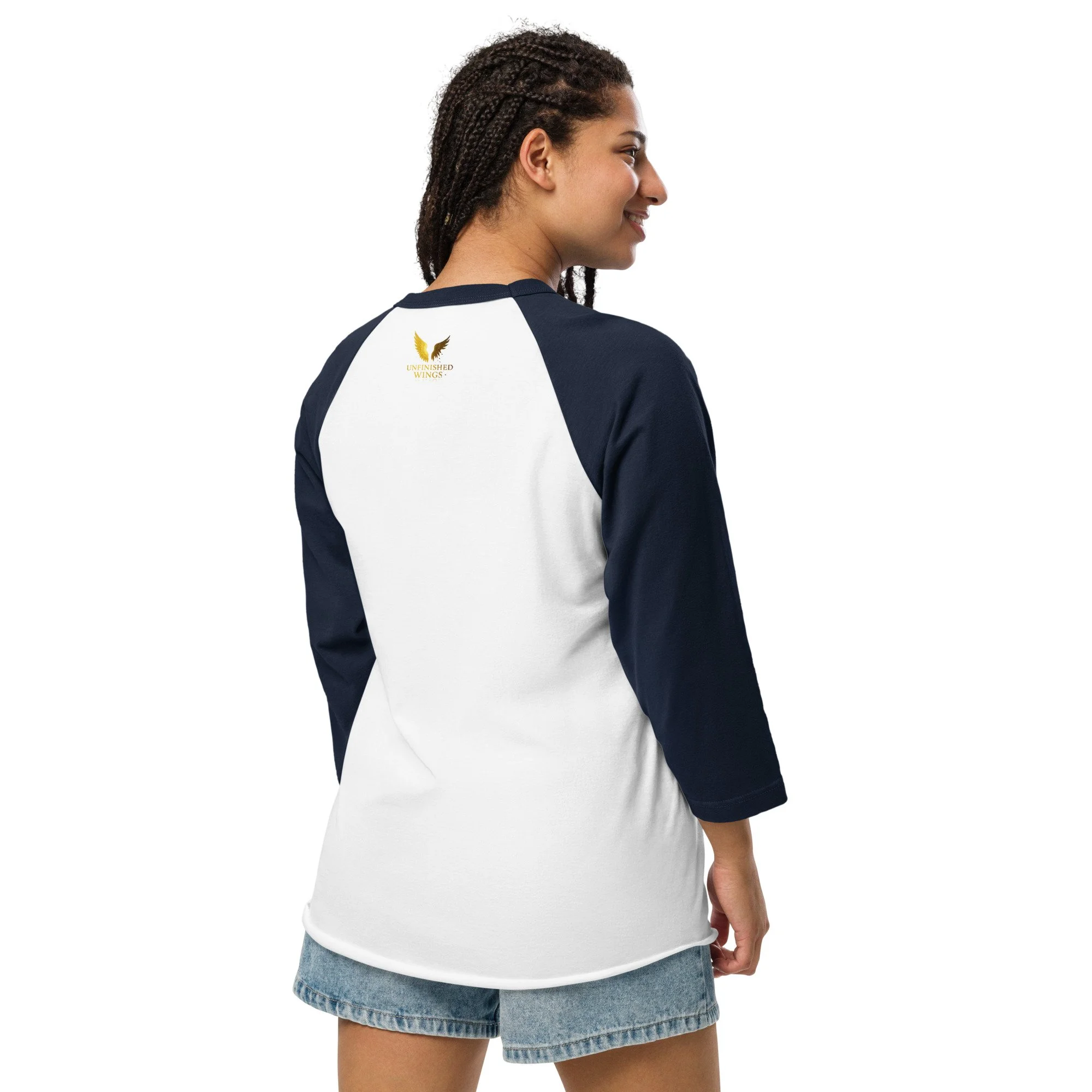 Unfinished Wings 3/4 sleeve raglan shirt