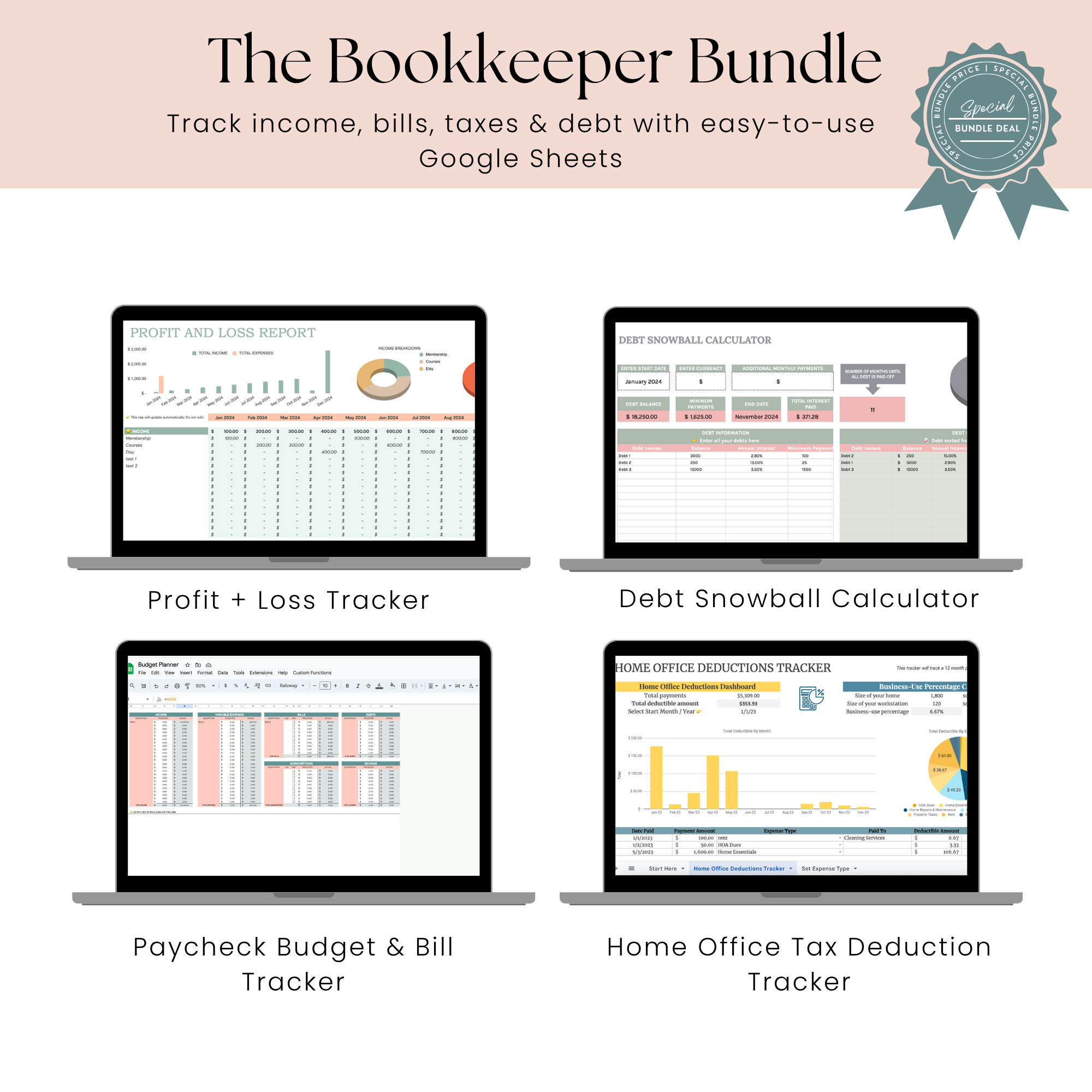 Bookkeeper Spreadsheet Bundle for Budgeting & Finance