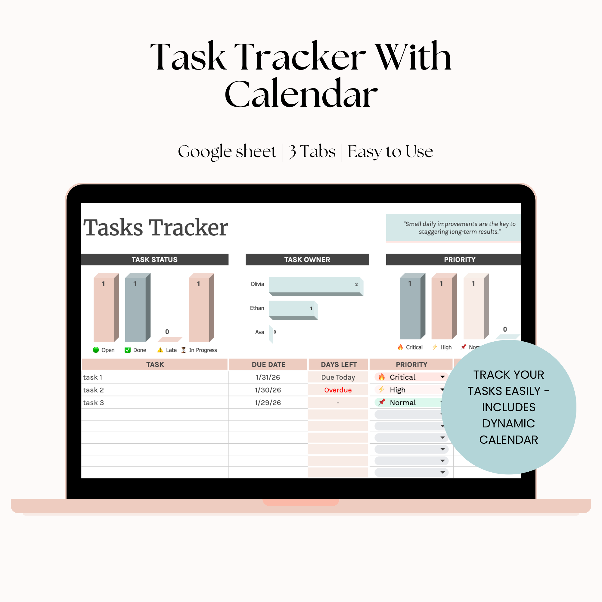 Google Sheets Task Tracker with Dynamic Calendar
