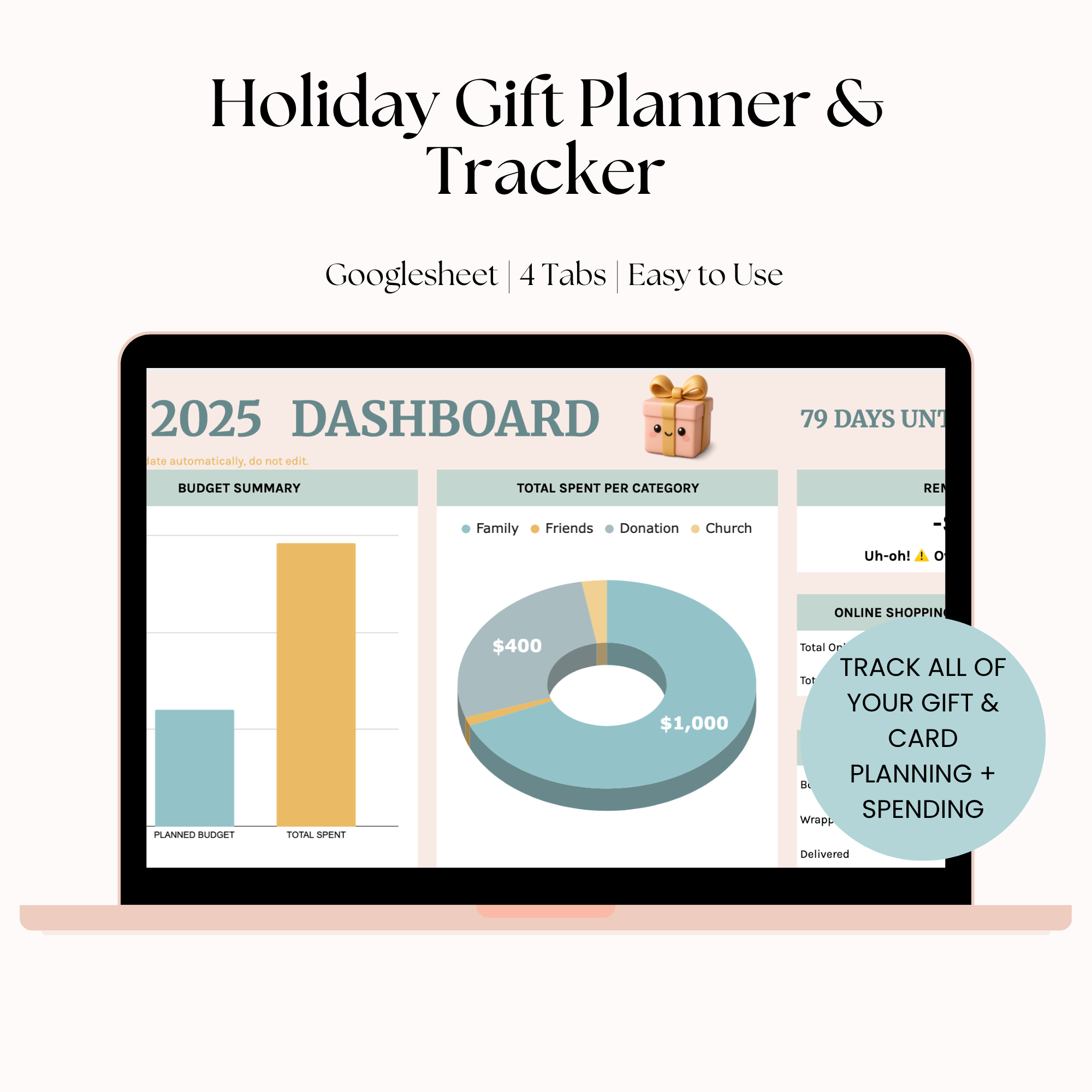 Holiday Gift Planner & Tracker Google Sheet Template