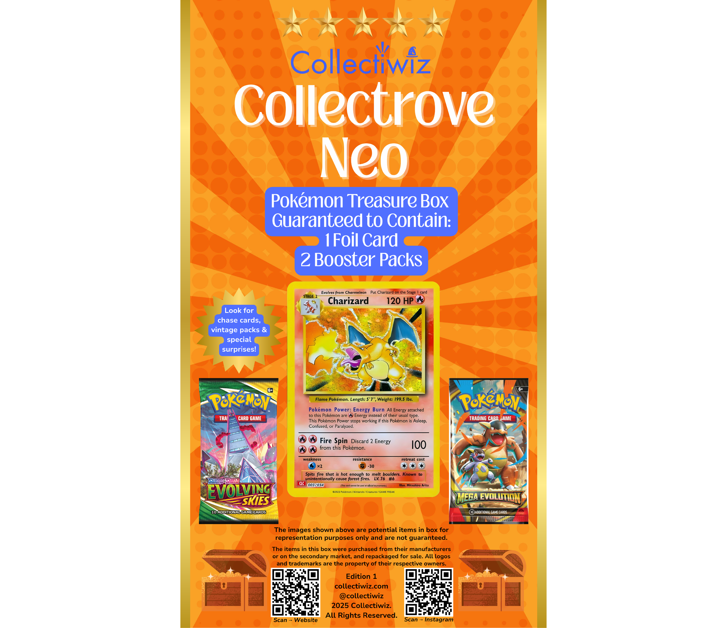 Collectrove™ Pokemon Treasure Box Neo: One Foil Card + Two Booster Packs Guaranteed