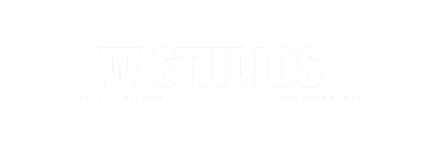 Logo of W Studios with text "Ashley Wilson Photographer" on a black background.