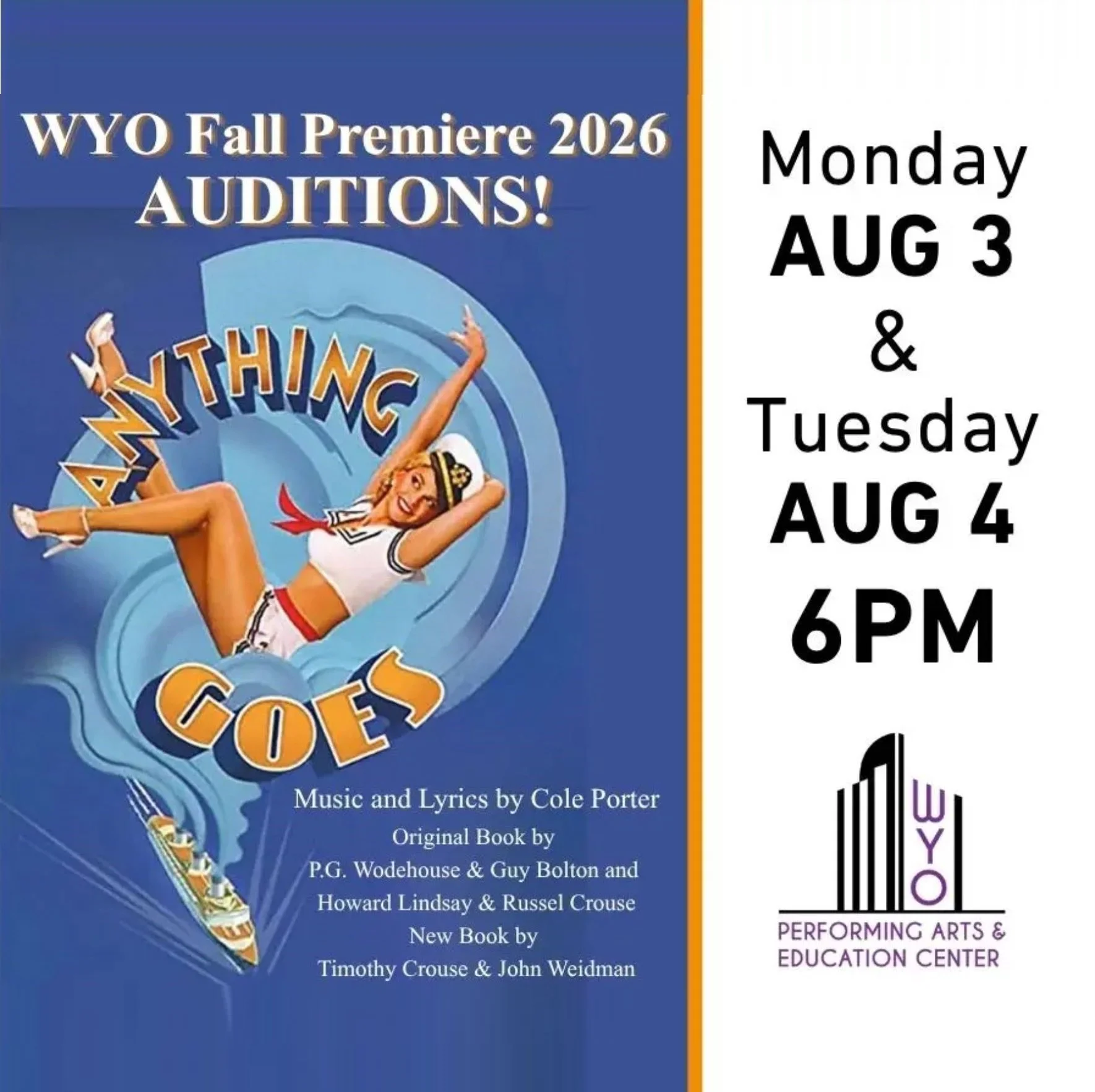 AUDITIONS! WYO Fall Premiere 2026: Anything Goes