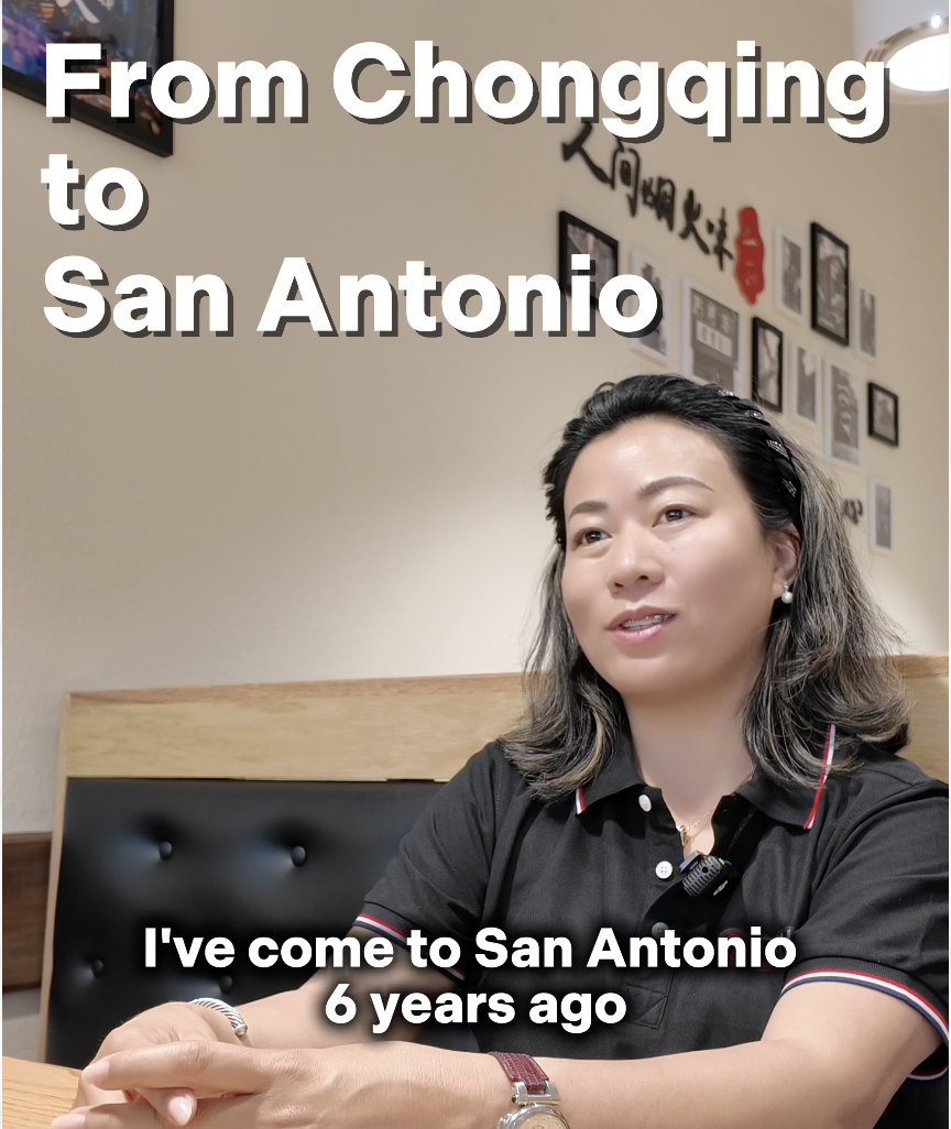 Ping Xia from San Antonio telling viewers about her journey to Texas from China