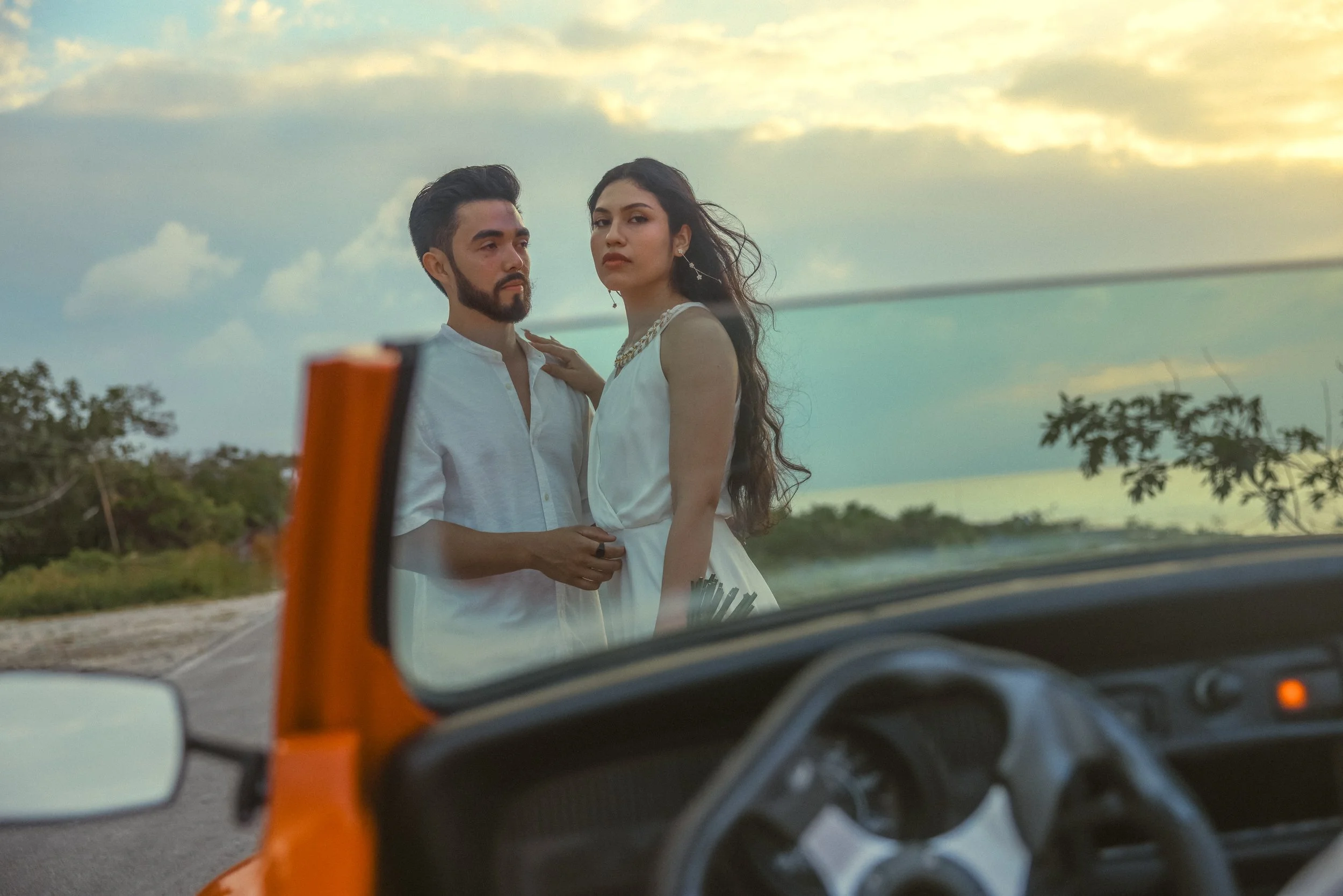Cozumel wedding photography of bride and groom near ocean