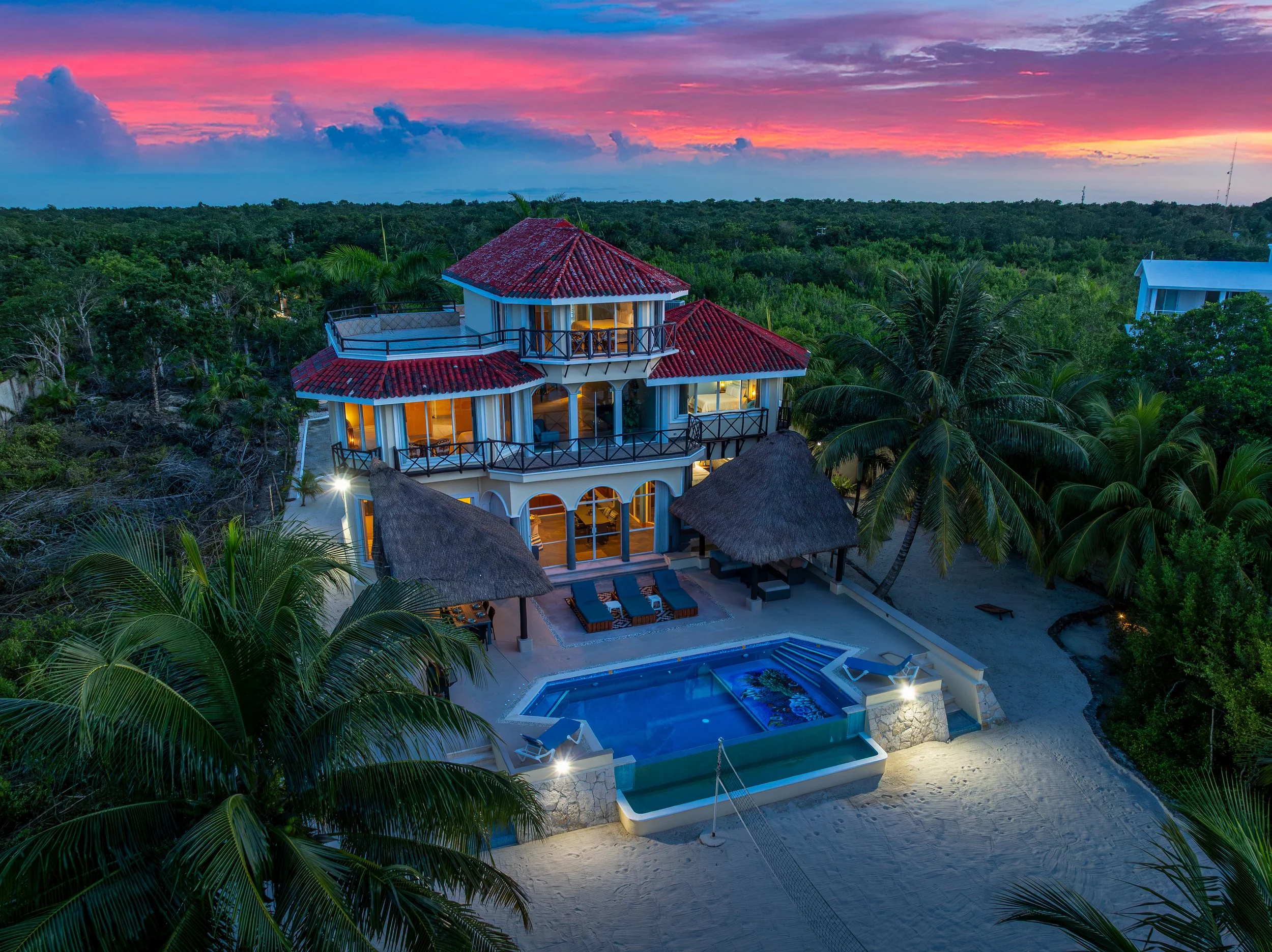 Karen Cozumel real estate shoot of luxury beachfront property with tropical landscaping
