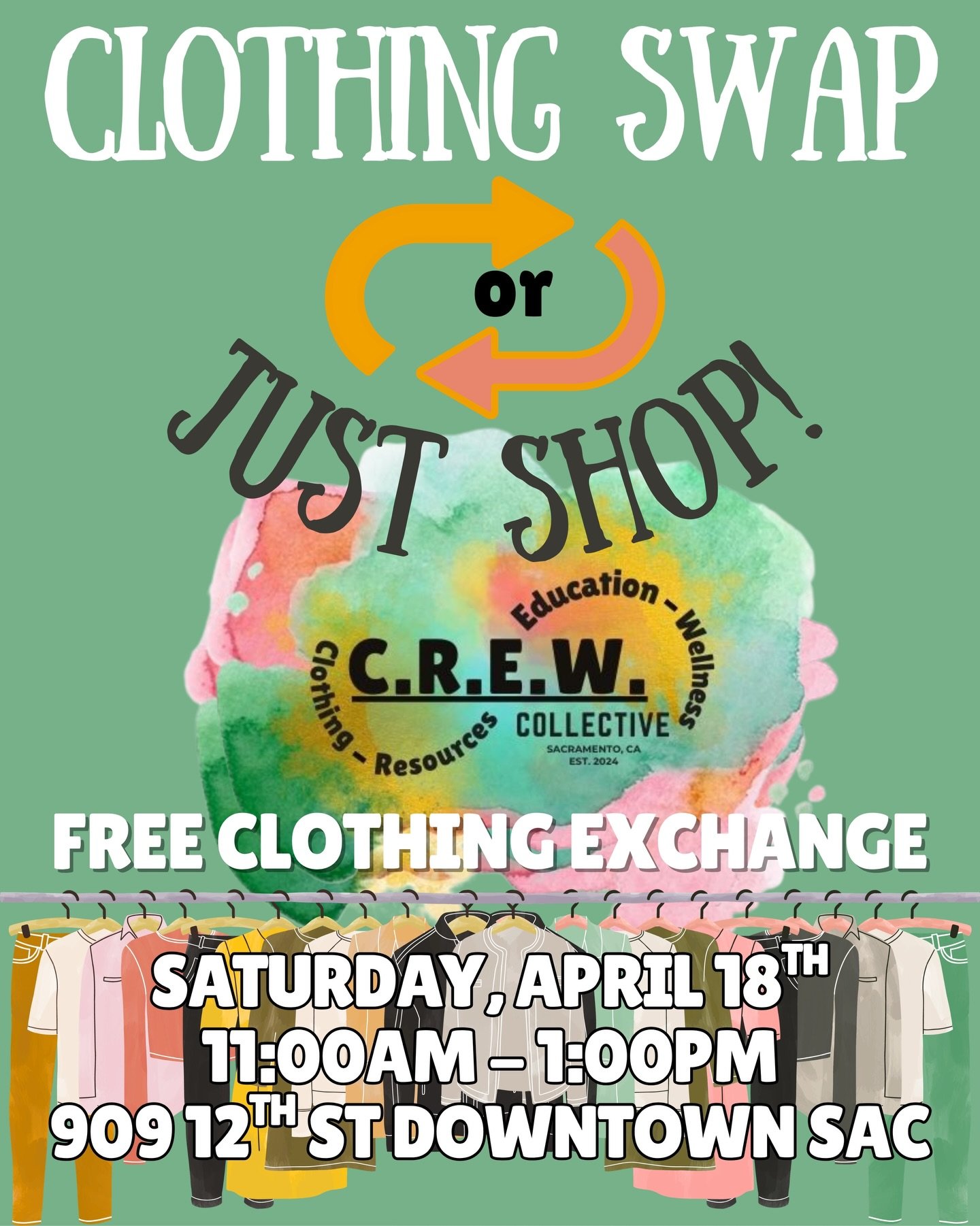 #Sacramento #turtleisland🐢We are back and ready to bring you our 3rd Clothing Swap or Just Shop of the year! 👗👚

A free community event for all.  Bring stuff to exchange, set up a table to display your offerings, or just come shop our beautiful co