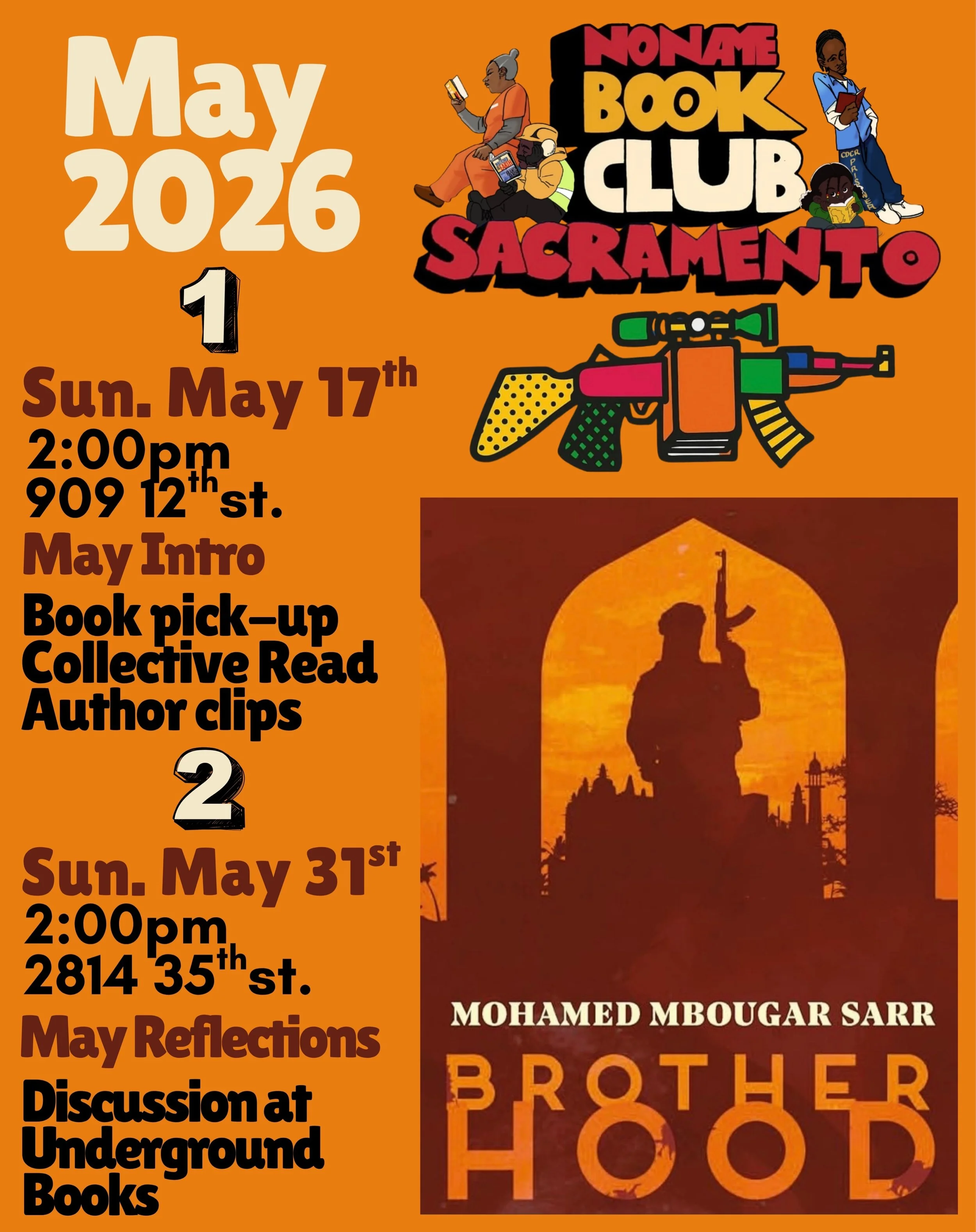 #Sacramento #turtle island🐢 Please join @nonamebookclubsacramento twice this month to read  our May 2026 @nonamereads book - Brotherhood by Mohamed Mbougar Sarr. 📚💡📚 

Intro is Sunday, May 17th 2pm at @crewcollectivesac and discussion will be Sun