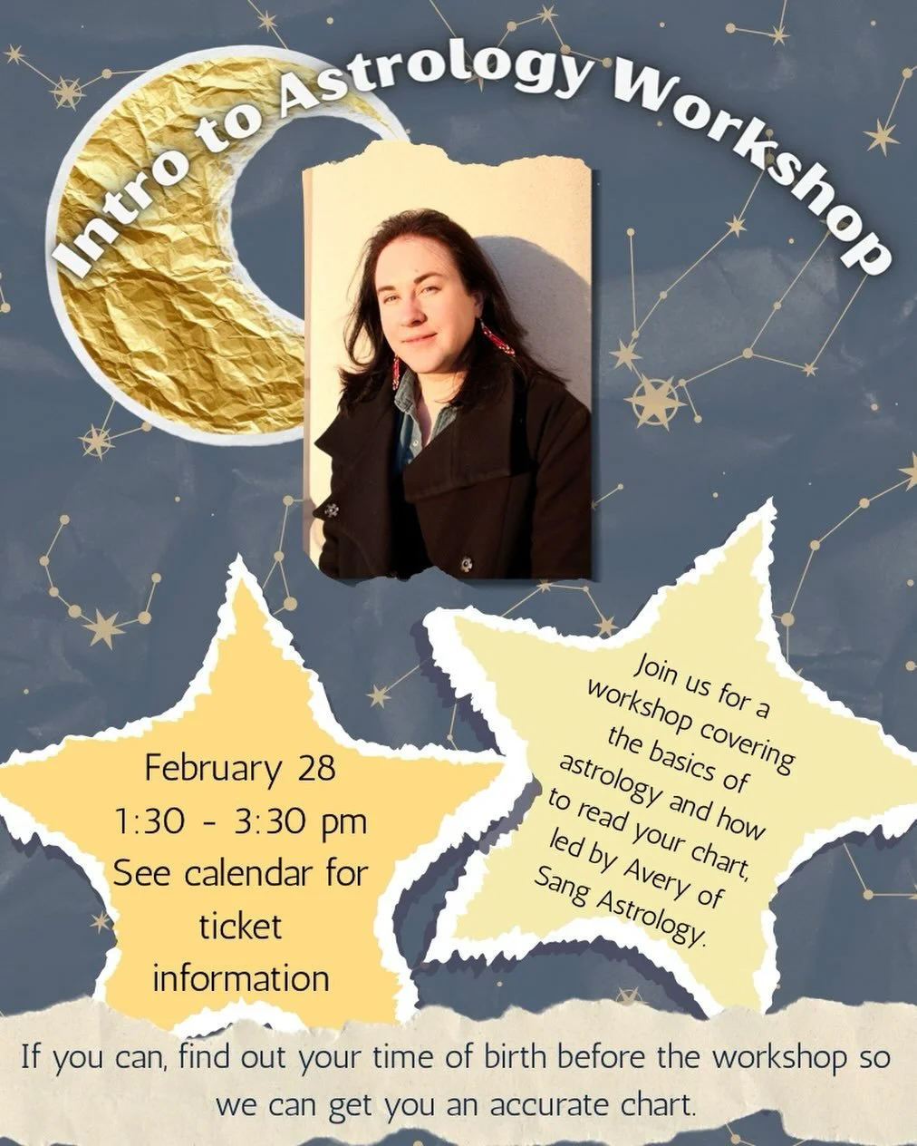 Workshop reminder! This Saturday Avery with Sang Astrology is going share her view that a good understanding of the root systems of astrology can be grounding. This workshop will give you techniques you can use to unpack your star charts with care an