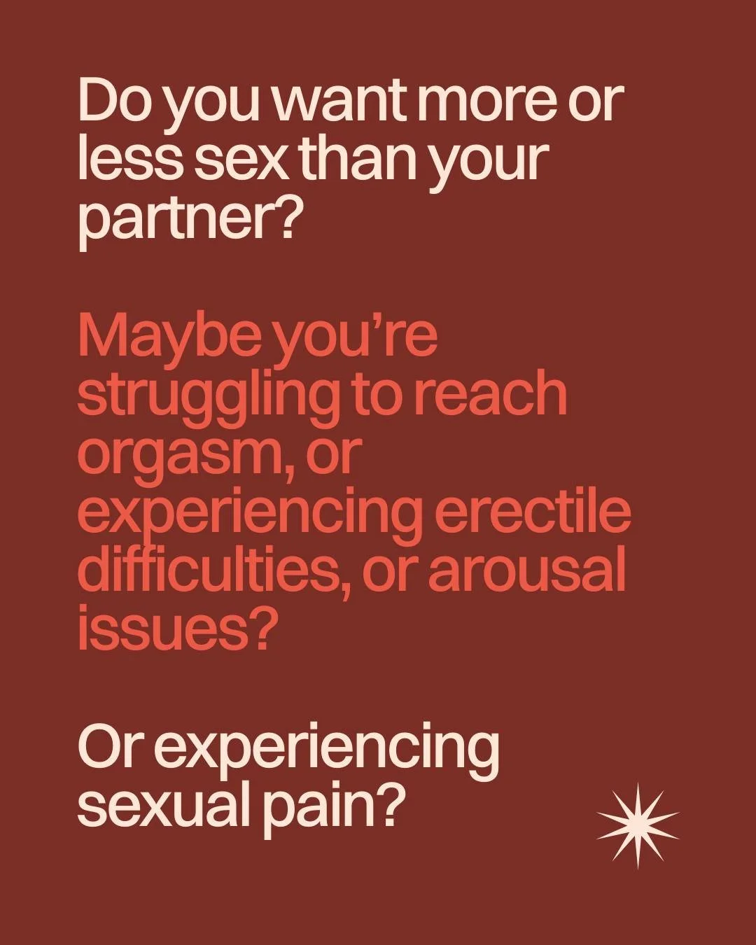 ⭐ Do you want more or less s3x than your partner? 
⭐ Maybe you&rsquo;re struggling to reach orgasm, or experiencing erectile difficulties, or arousal issues? 
⭐ Or experiencing s3xual pain?

We have an online course, just for you. Understanding Arous