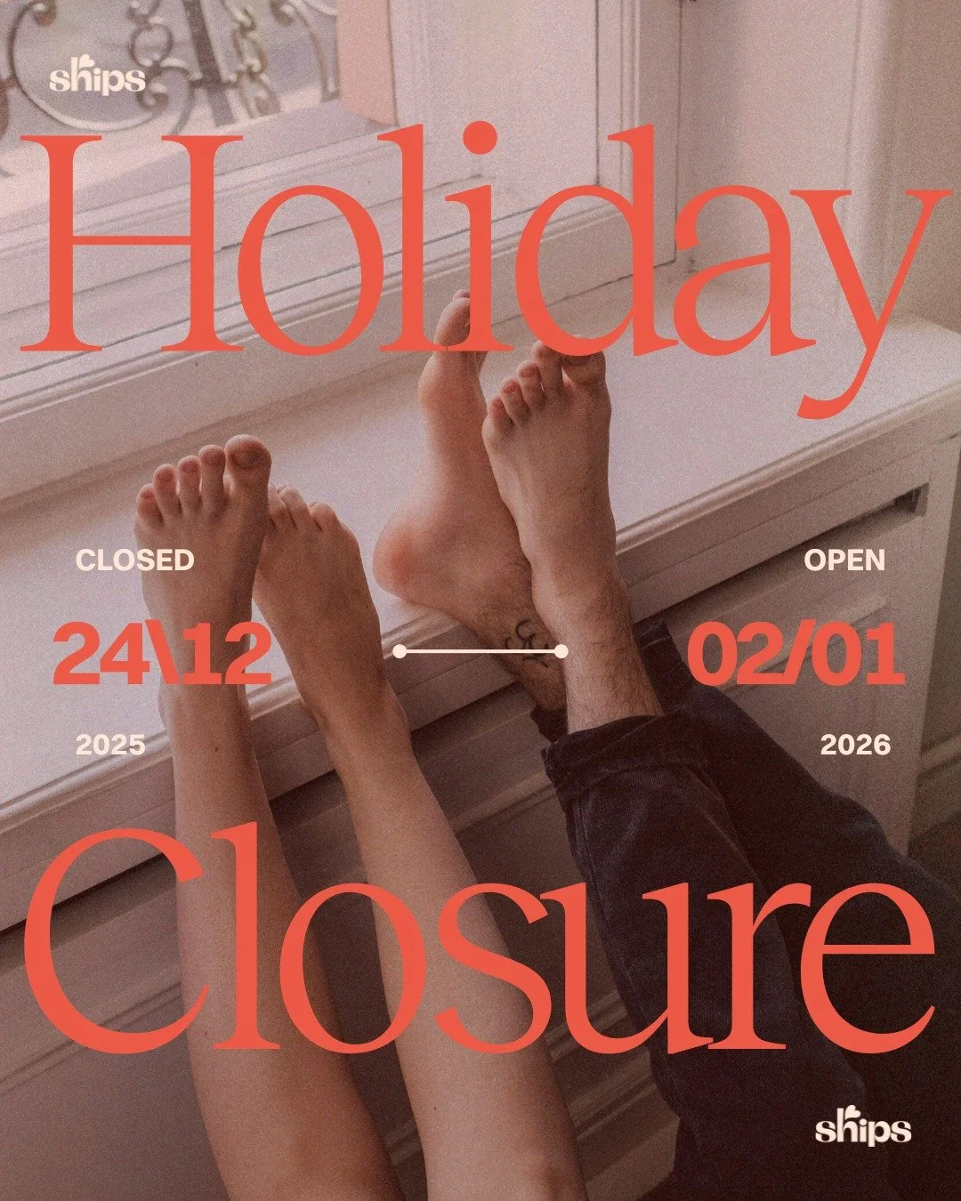 It's almost that time of year again... 

This holiday period SHIPS will be closed from:
🌀 December  24 ------- reopening ------- January 2 🌞

#SelfCare #HolidayPeriod #RestAndRelaxation #TouchGrass