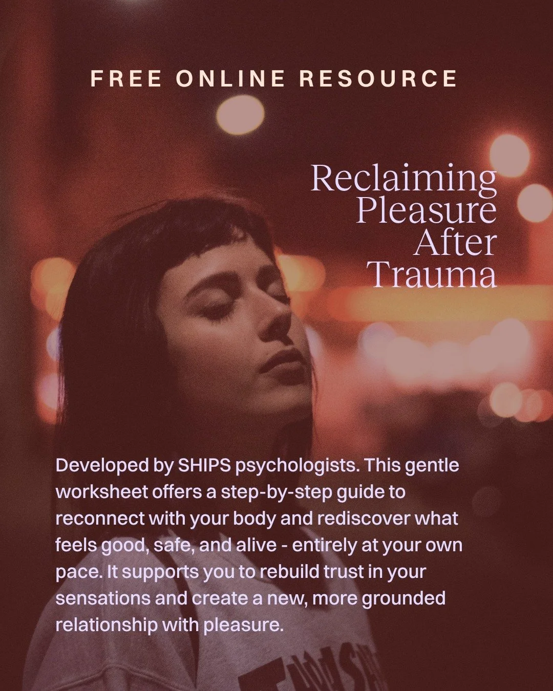 Reclaiming Pleasure After Trauma: our new free online resource! 🔗 in bio 🔗

Developed by SHIPS psychologists. This gentle worksheet offers a step-by-step guide to reconnect with your body and rediscover what feels good, safe, and alive - entirely a