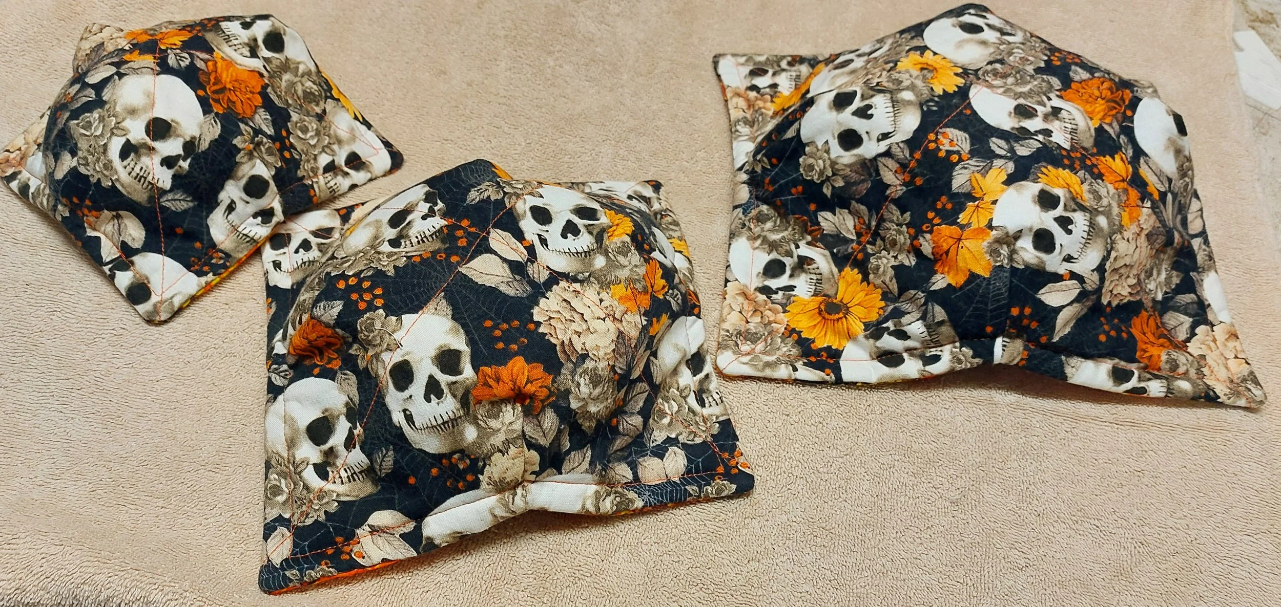 Orange and Blacks Skulls of Autumn Small Microwaveable Bowl Cozy