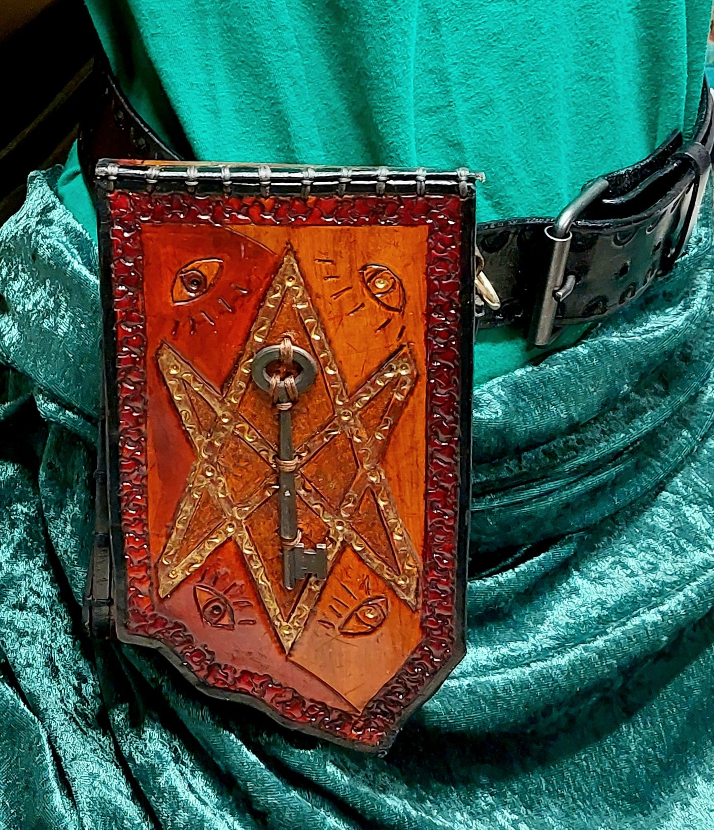 Carved and Tooled  Aquarian Star with Skeleton Key to the Bunker Purse/Pouch