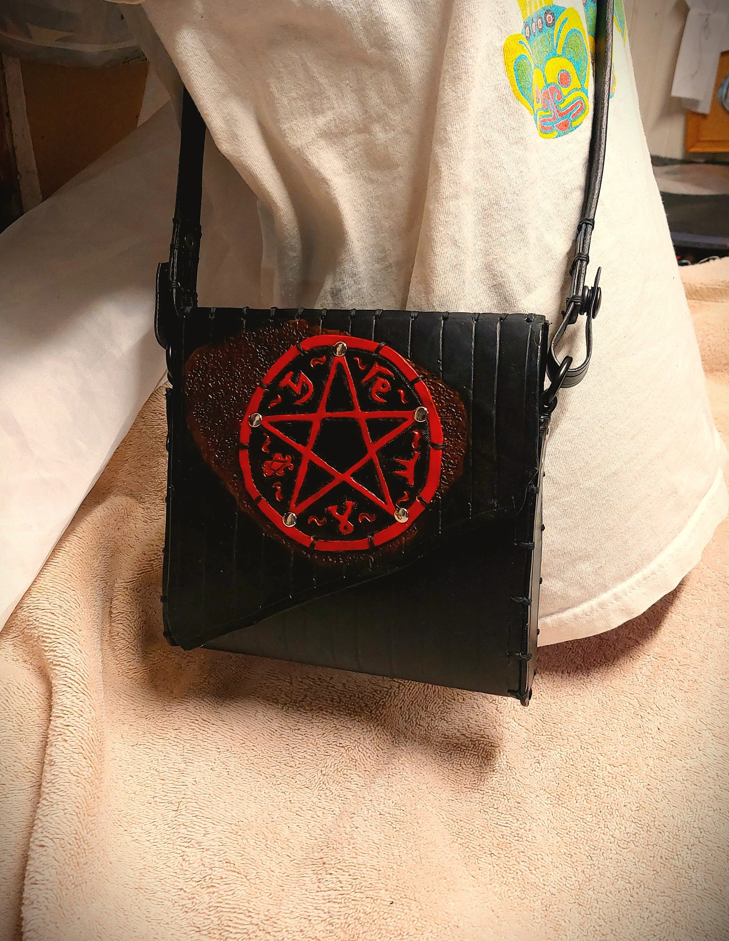 Hunter's Edition:  "Just for Fun" Demon Trap Black and Red Ribbed Purse/Pouch and Black Belt/Strap Set