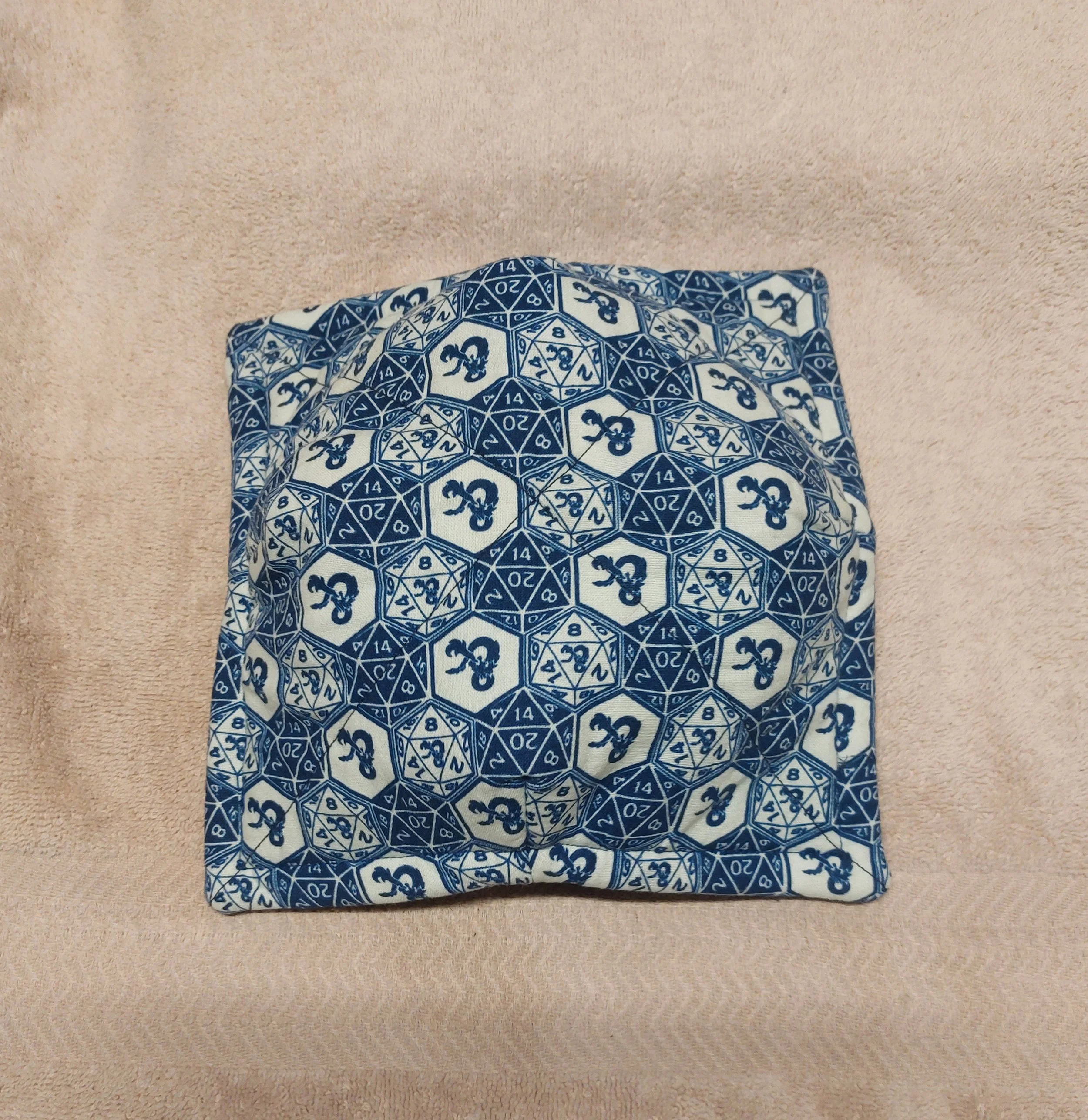 Royal Blue D-20 (20 sided dice) on White Med Microwaveable Bowl Cozy