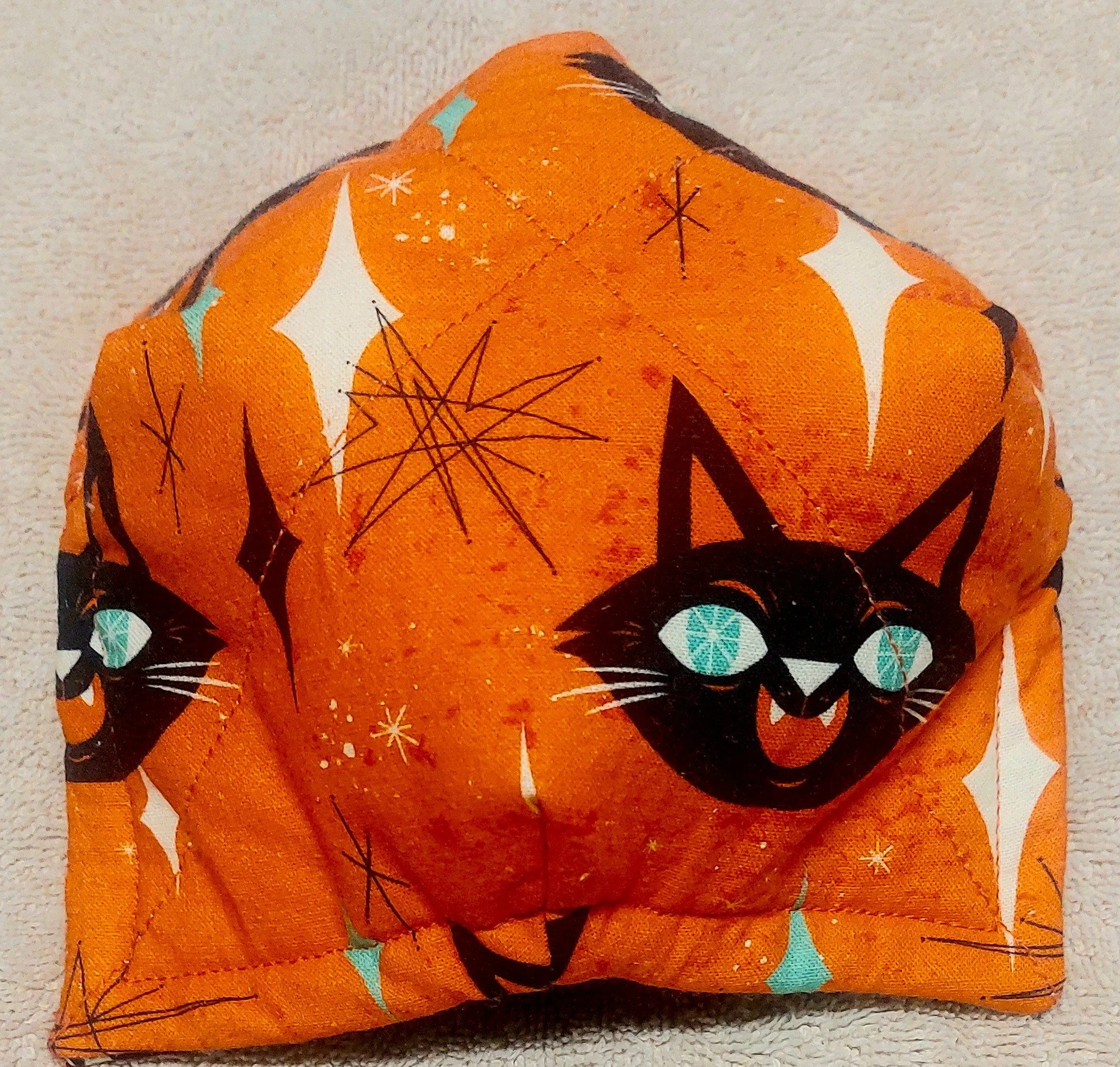 Orange/Aqua Art Deco Black Cat Flip Small Microwaveable Bowl Cozy