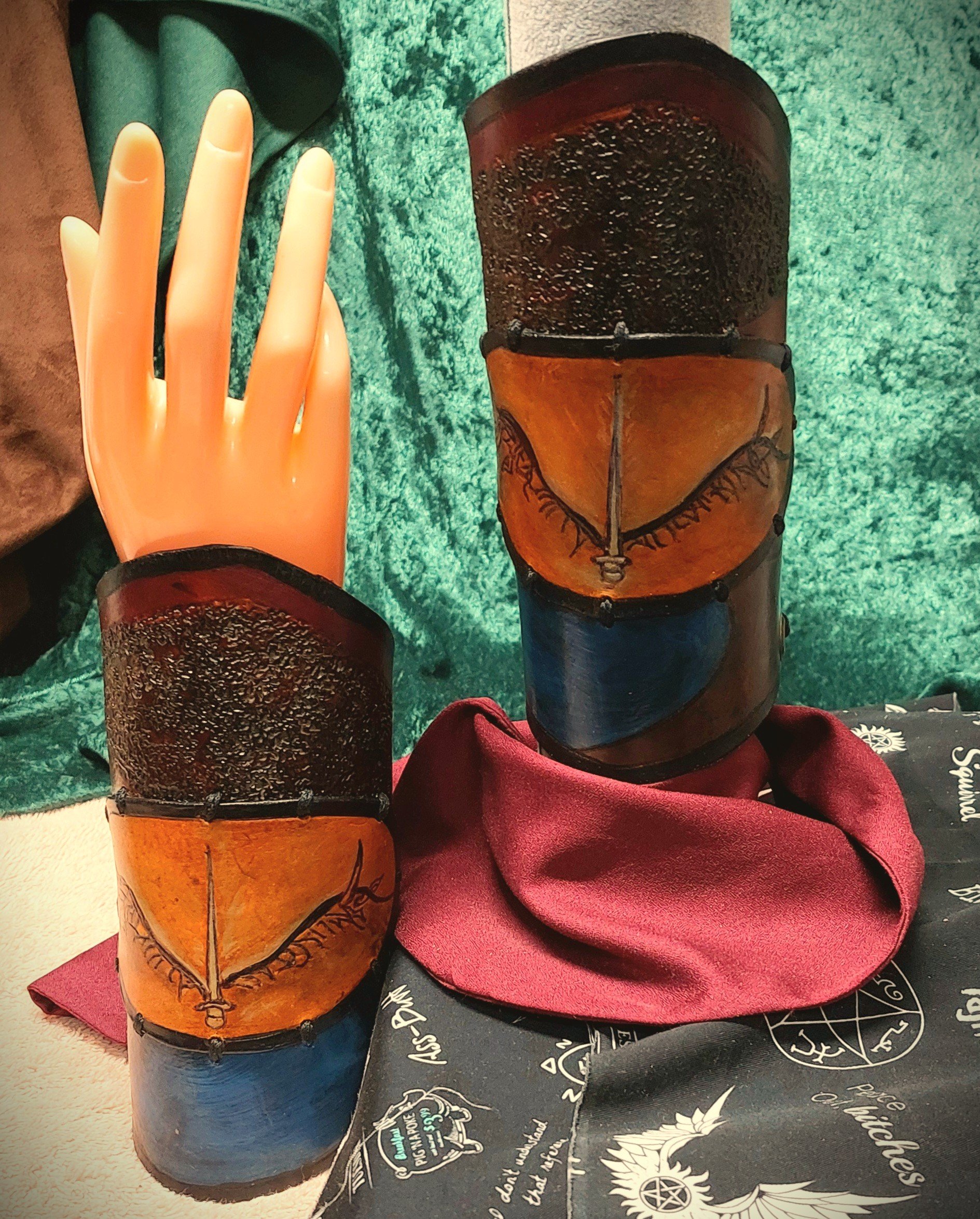 Arm Bracer Pair Angel Wings and  Blade (Warrior of Heaven) Blue and Browns