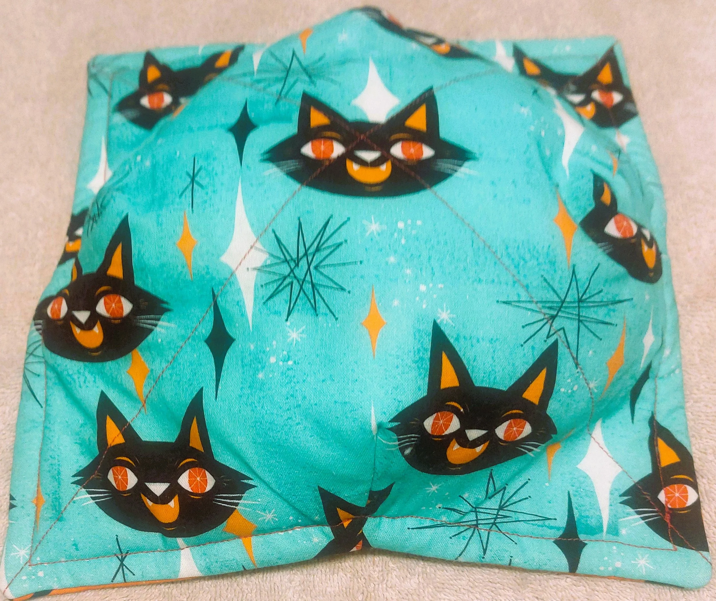 Orange/Aqua Art Deco Black Cat Flip Large Microwaveable Bowl Cozy