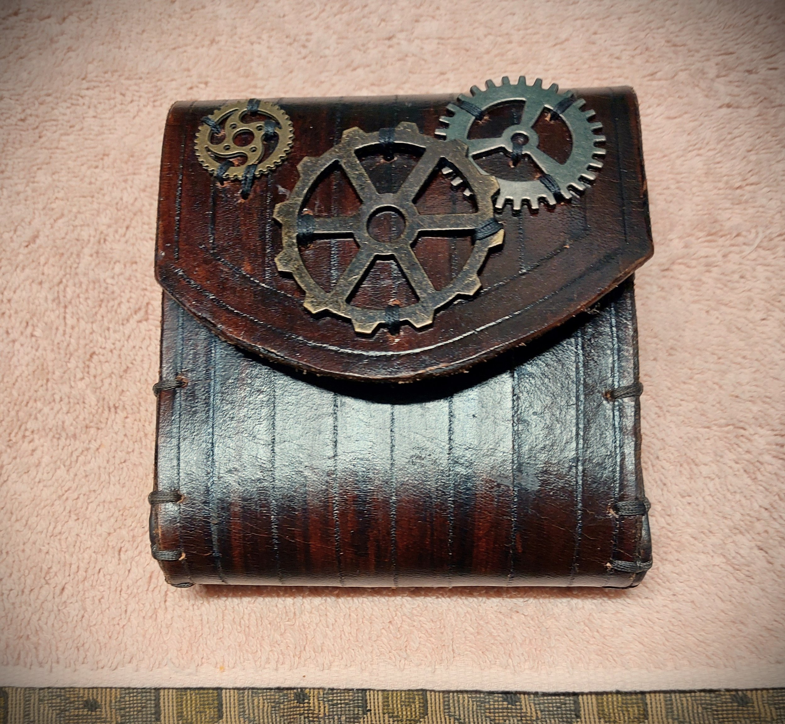 Steampunk Gears and Cogs Ribbed Bison Brown Classic Smaller Belt Pouch