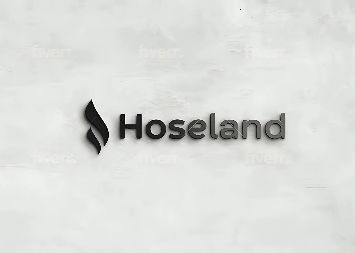 Logo mit Text "Hoseland" und Flammensymbol auf grauem Hintergrund.